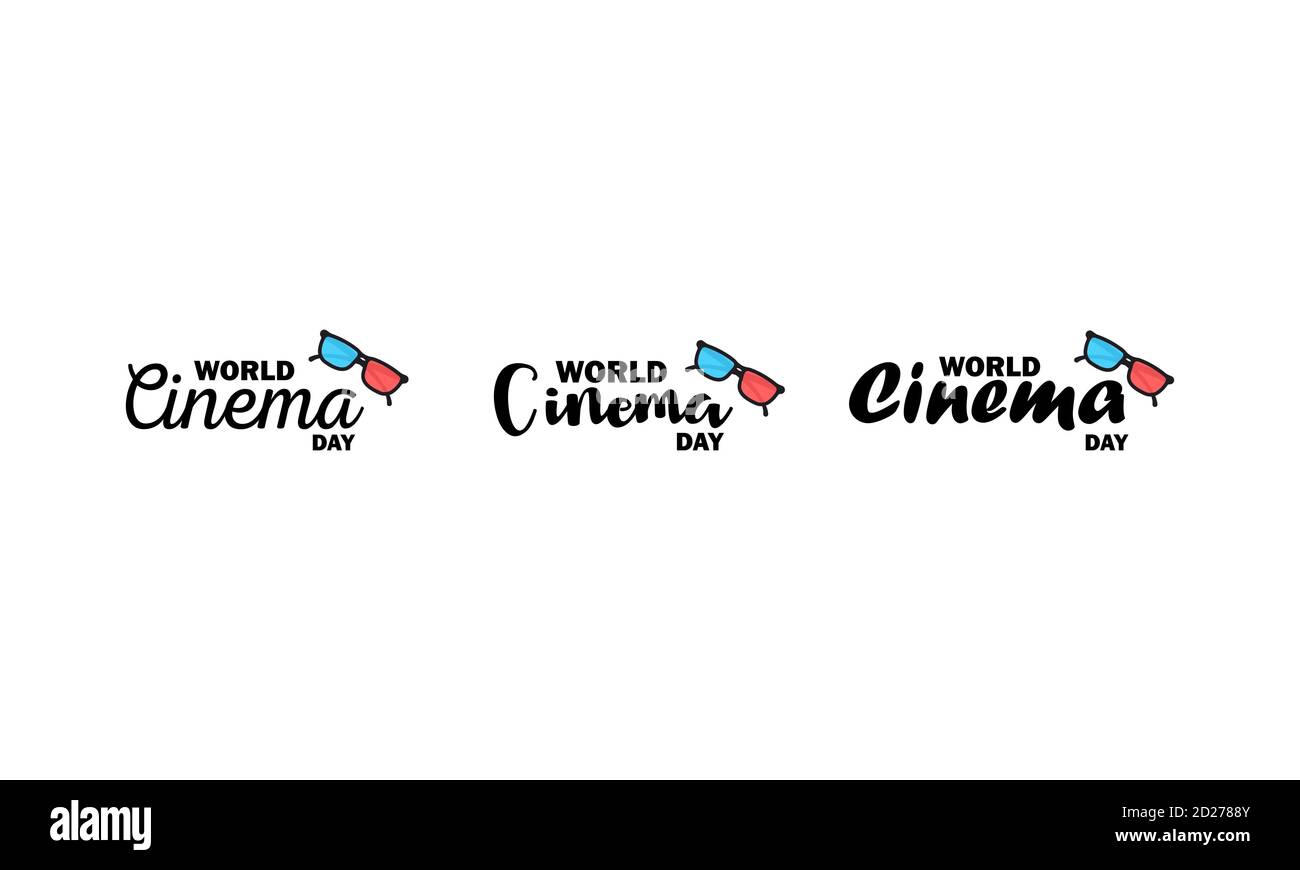 World cinema day caligraphy text. Cinema production. Vector on isolated