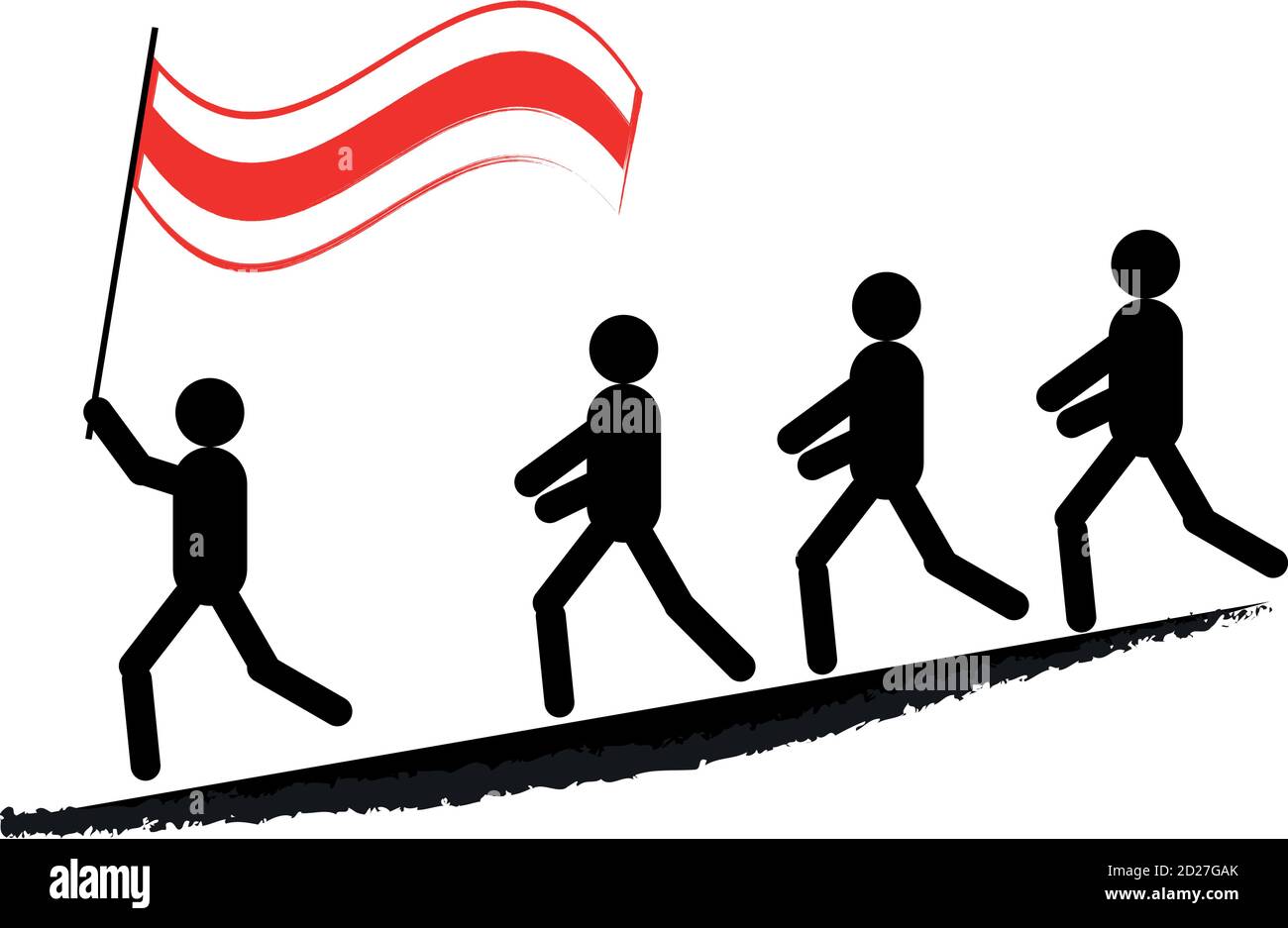 Illustration of men with white-red-white flag, protest in Belarus Stock Vector