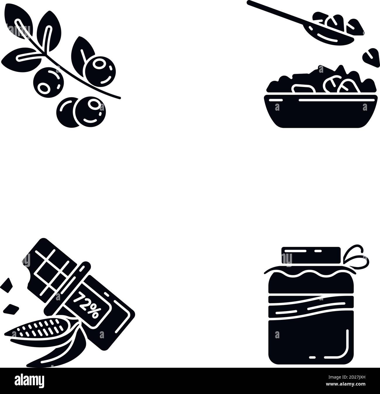 Healthy vegetarian meals black glyph icons set on white space Stock ...