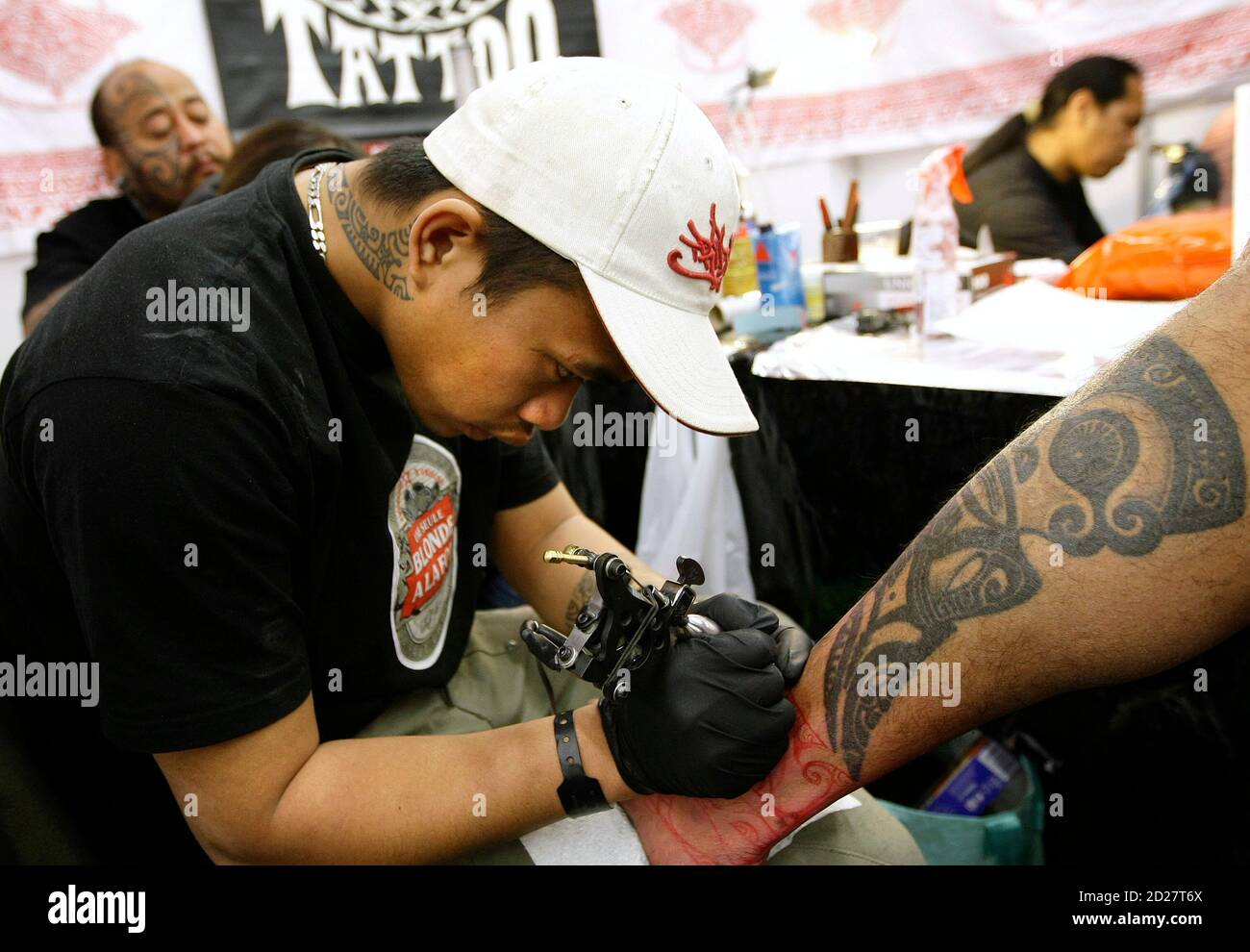 A visitor at the 27th Frankfurt tattoo convention, one of the world's
