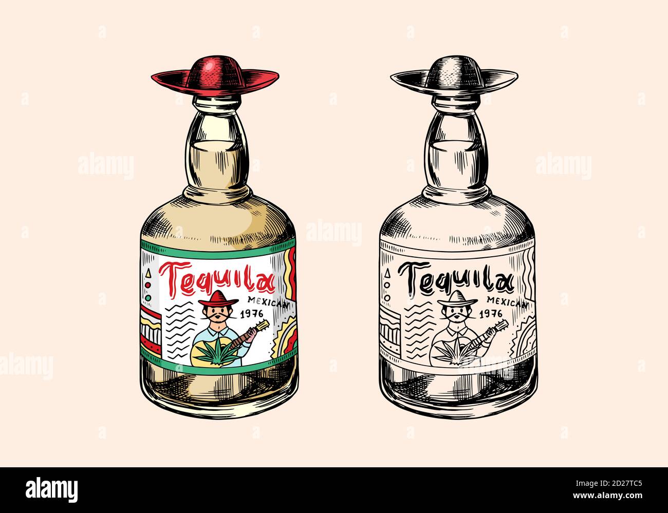 Glass Bottle With Strong Drink Vintage Mexican Tequila Badge Alcoholic Label For Poster Banner Hand Drawn Engraved Sketch For T Shirt Stock Vector Image Art Alamy