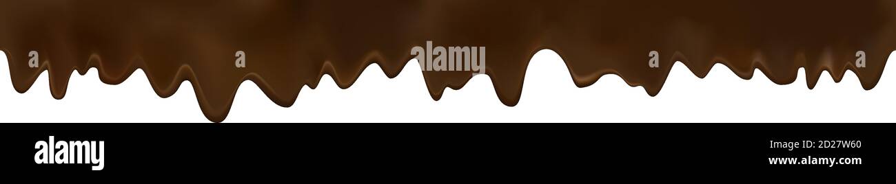 Seamless melted dark or milk chocolate isolated on white background. Realistic vector 3d border of brown cream. Horizontal background element Stock Vector