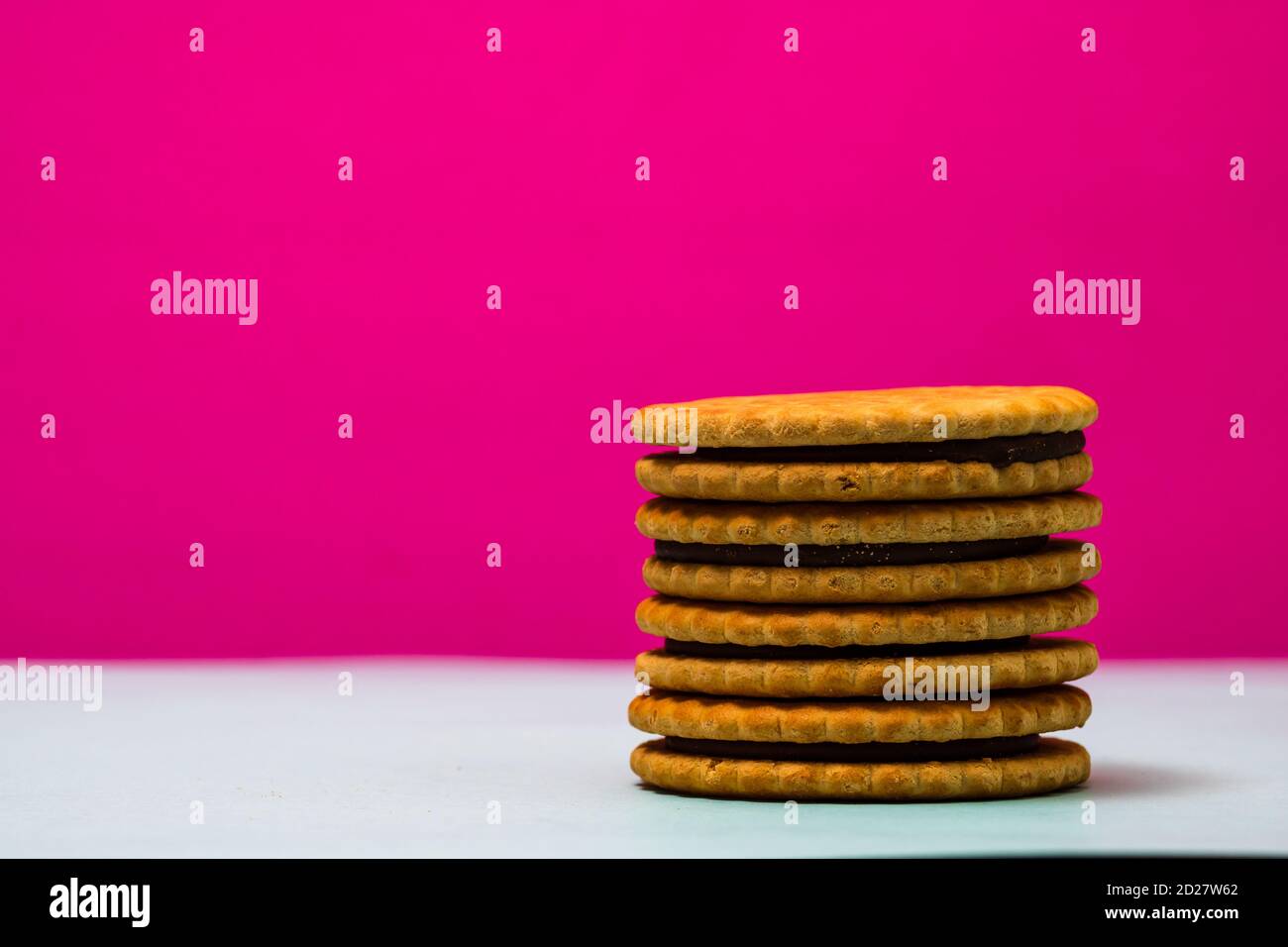 Round biscuits with chocolate cream, sandwich biscuits with chocolate