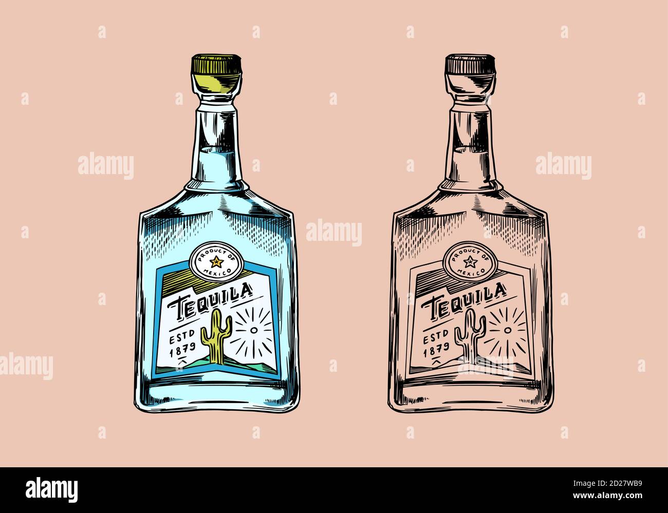 Glass Bottle With Strong Drink Vintage Mexican Tequila Badge Alcoholic Label For Poster Banner Hand Drawn Engraved Sketch For T Shirt Stock Vector Image Art Alamy