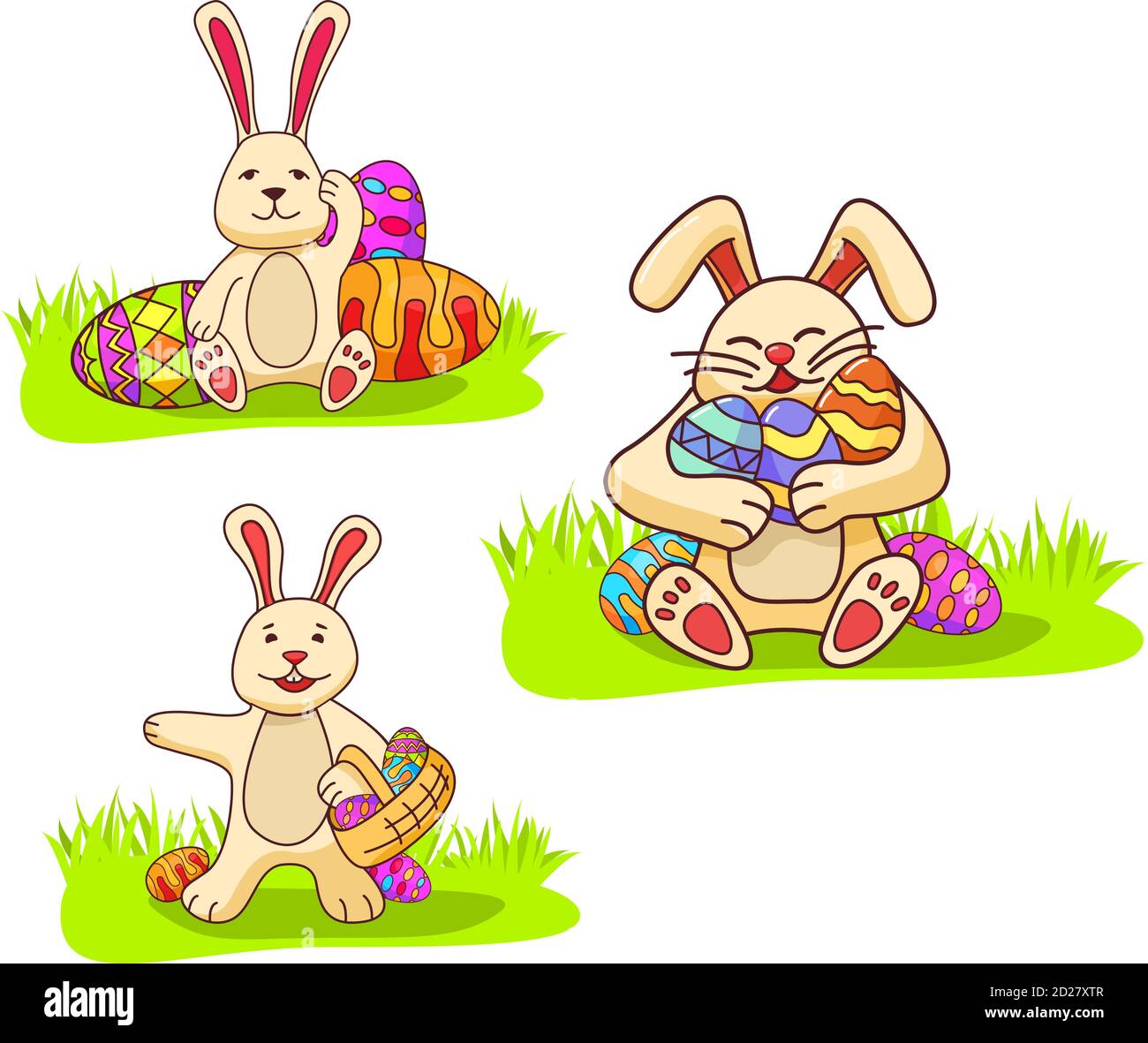 Bunny holding easter eggs.Festive holiday banner flat vector Stock ...