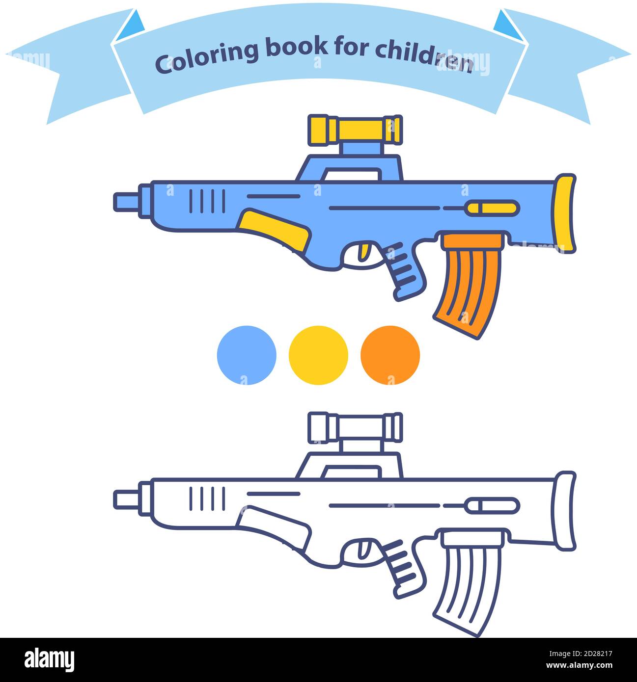 Automatic rifle coloring book for children. Children s toy machine gun. Stock Vector