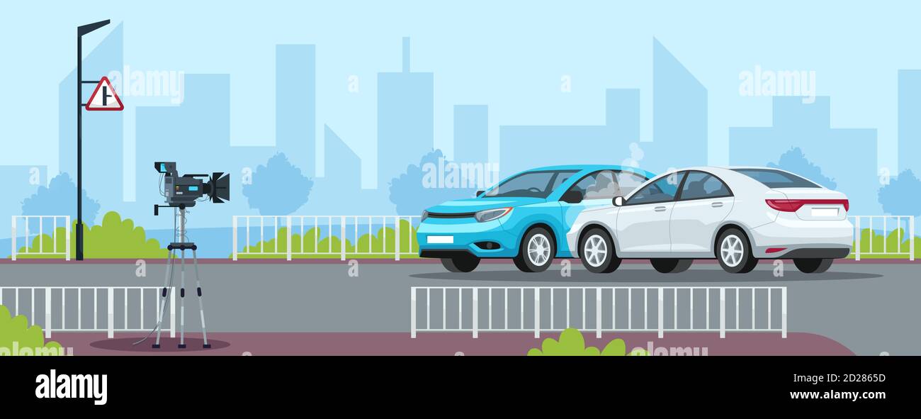 Car crash semi flat vector illustration Stock Vector
