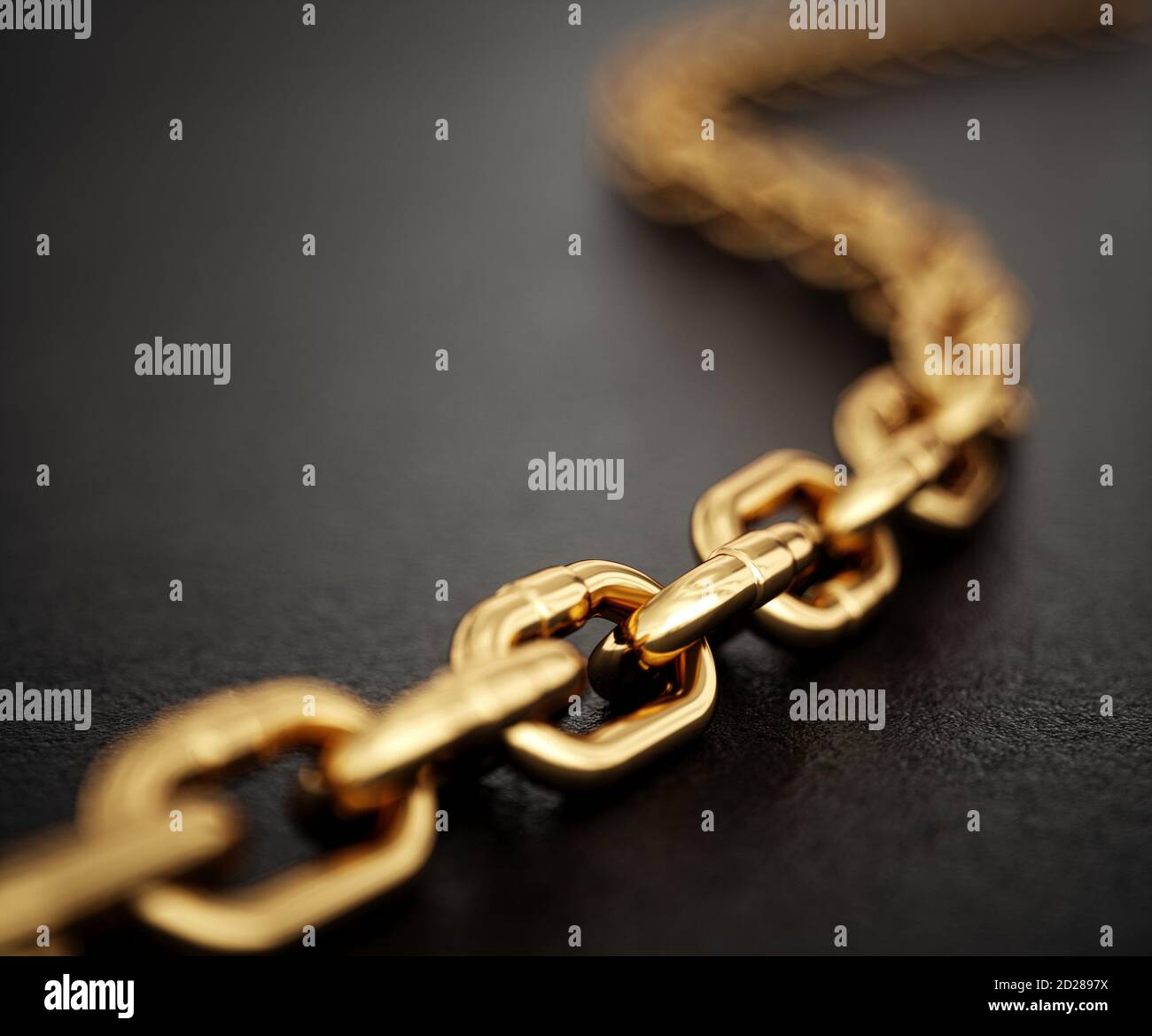 Golden heavy metal chain. Strong gold steel connection security concept. 3d rendering illustration Stock Photo