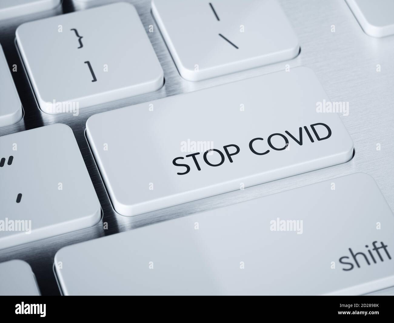 Keyboard with stop covid key. 3d rendering illustration Stock Photo