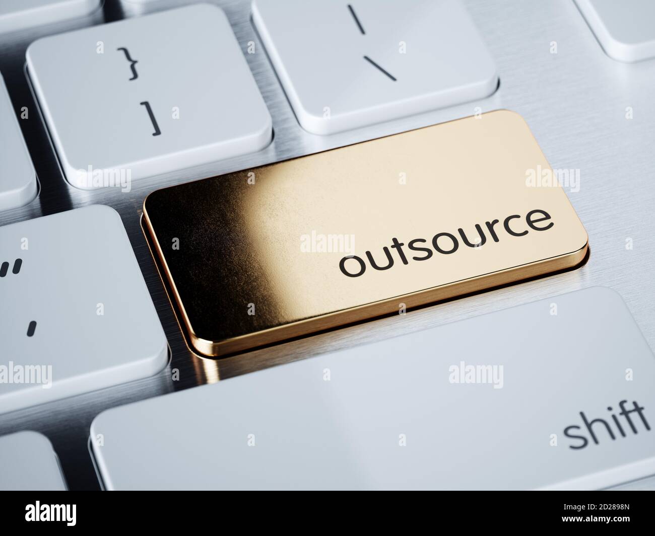Keyboard with outsource golden key. 3d rendering illustration Stock Photo