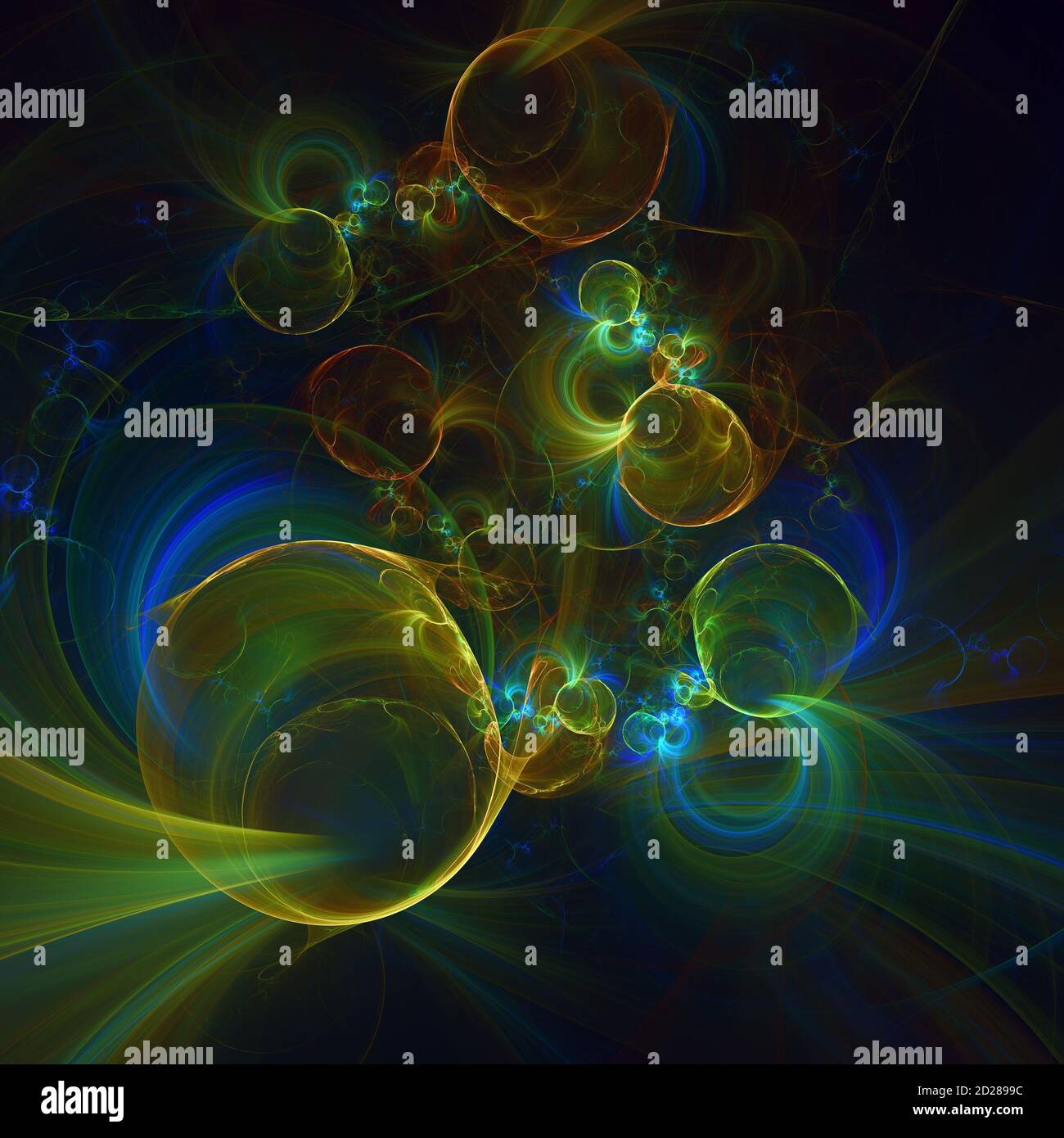 Computer generated multi colored fractal background. Abstract solar system over dark space Stock Photo