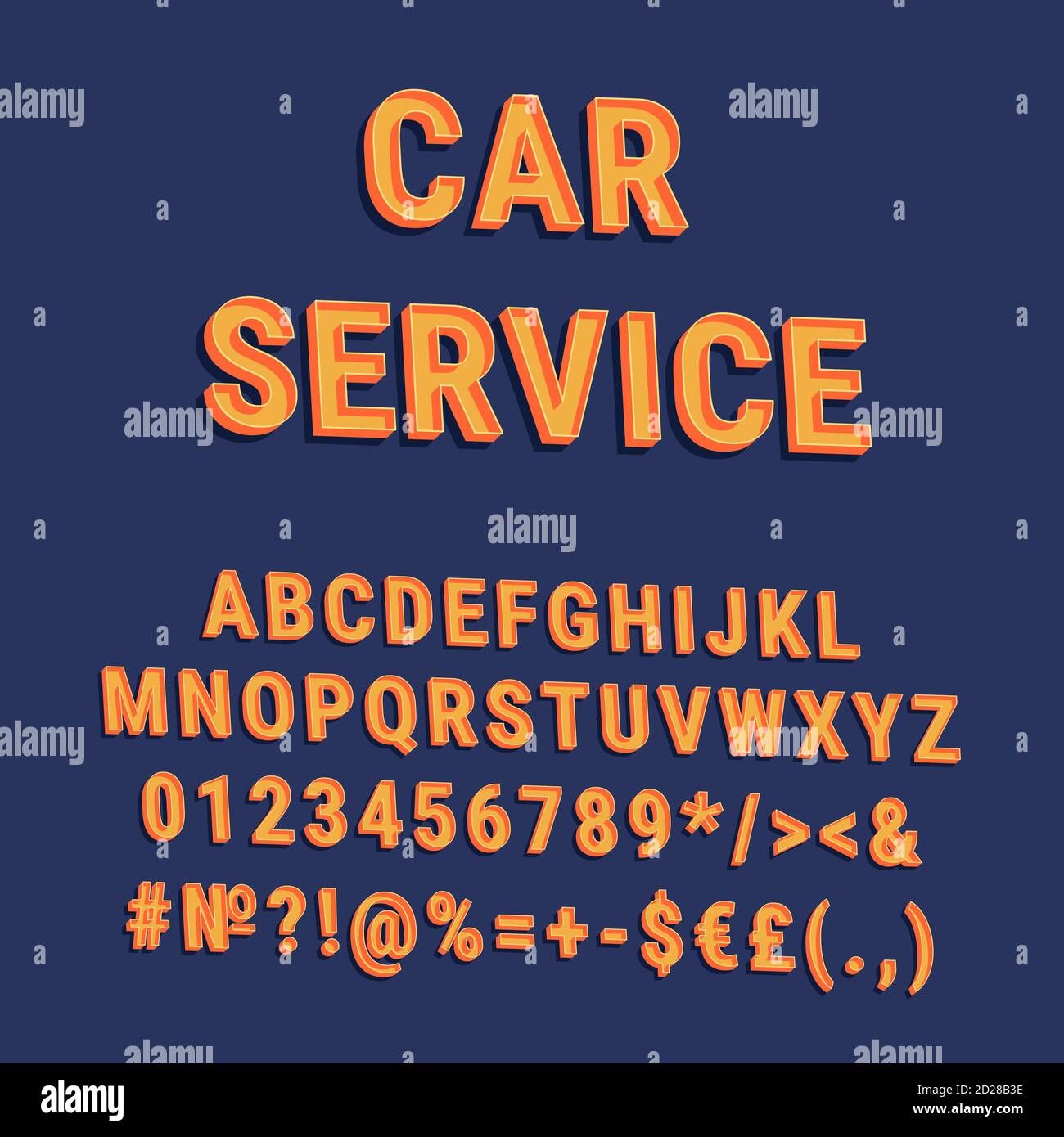 Car service vintage 3d vector alphabet set Stock Vector