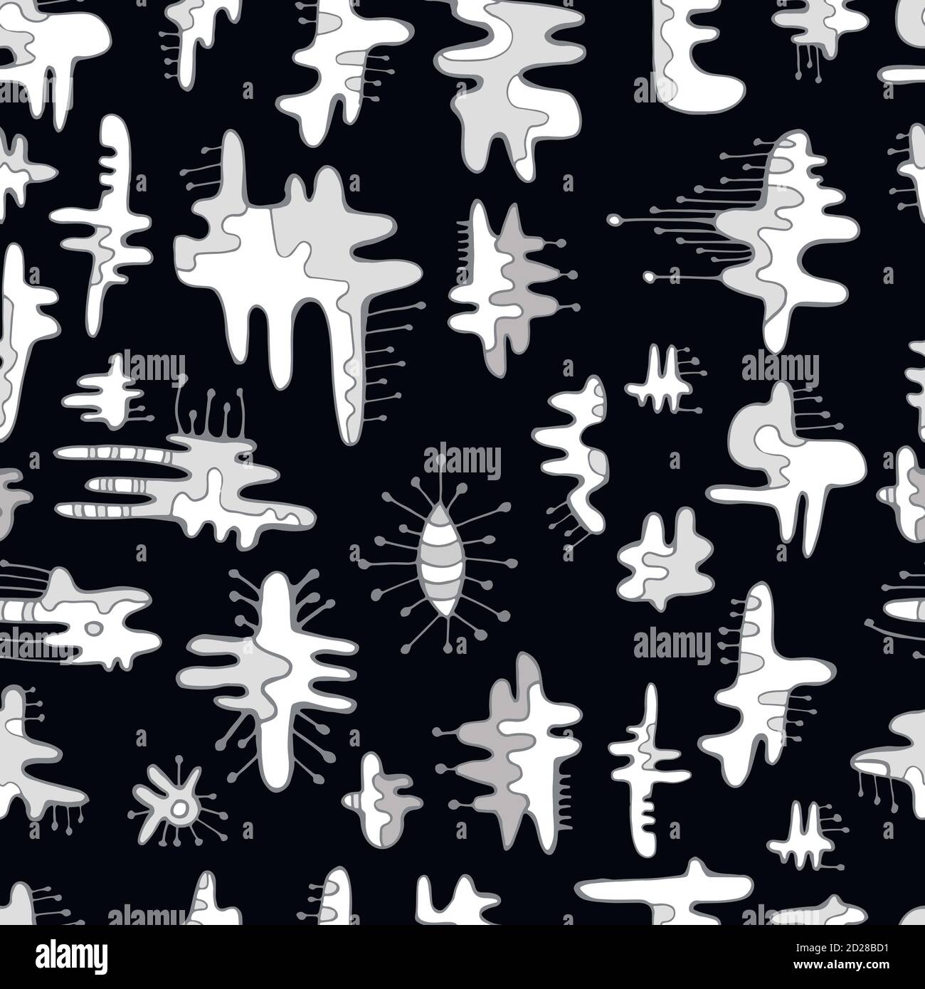 Seamless monochrome pattern of abstract design doodle elements. Stock Vector