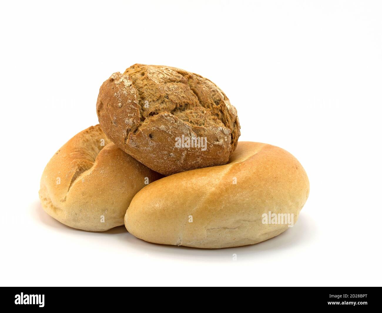 Various bread rolls against a white background Stock Photo