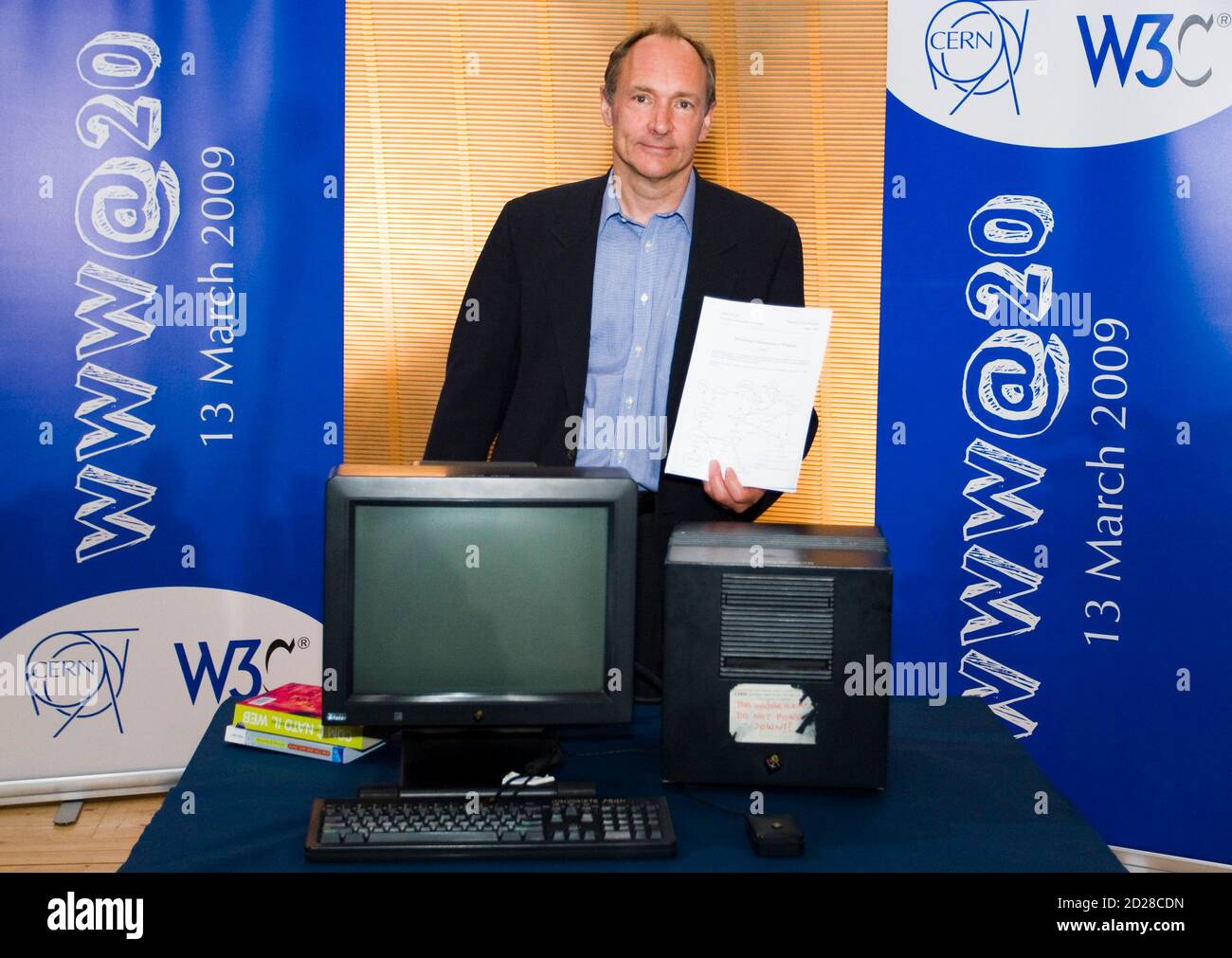 Tim Berners-Lee said to be inventor of the World Wide Web poses during a  photo call before a conference marking the 20th anniversary of the web at  the European Organization for Nuclear