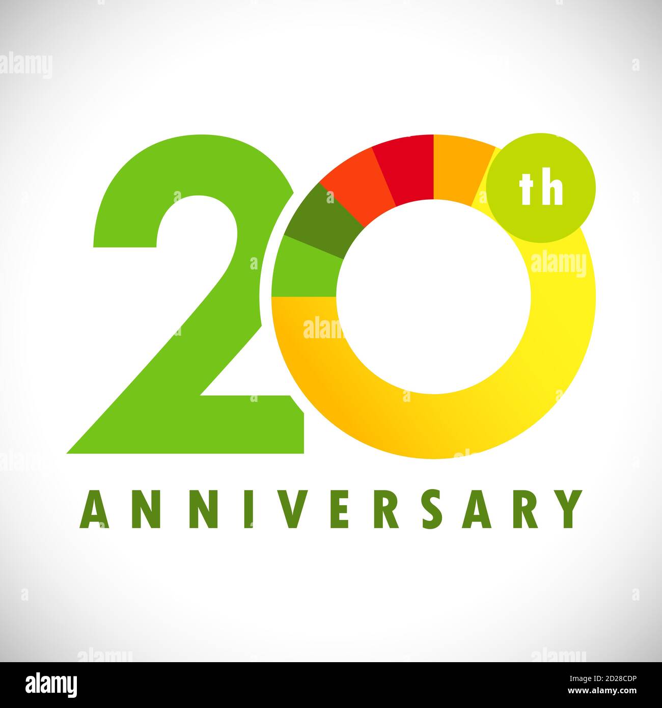 20 th anniversary numbers. 20 years old coloured congrats. Cute congratulation concept. Isolated abstract graphic design template. Green digits. Stock Vector