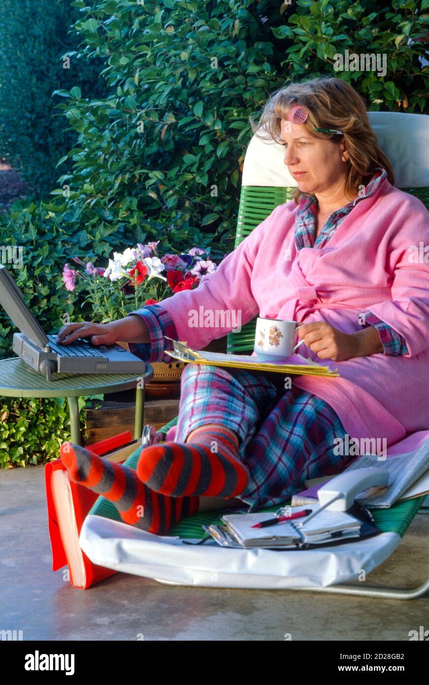 1997, Businesswoman  working from Home, USA Stock Photo