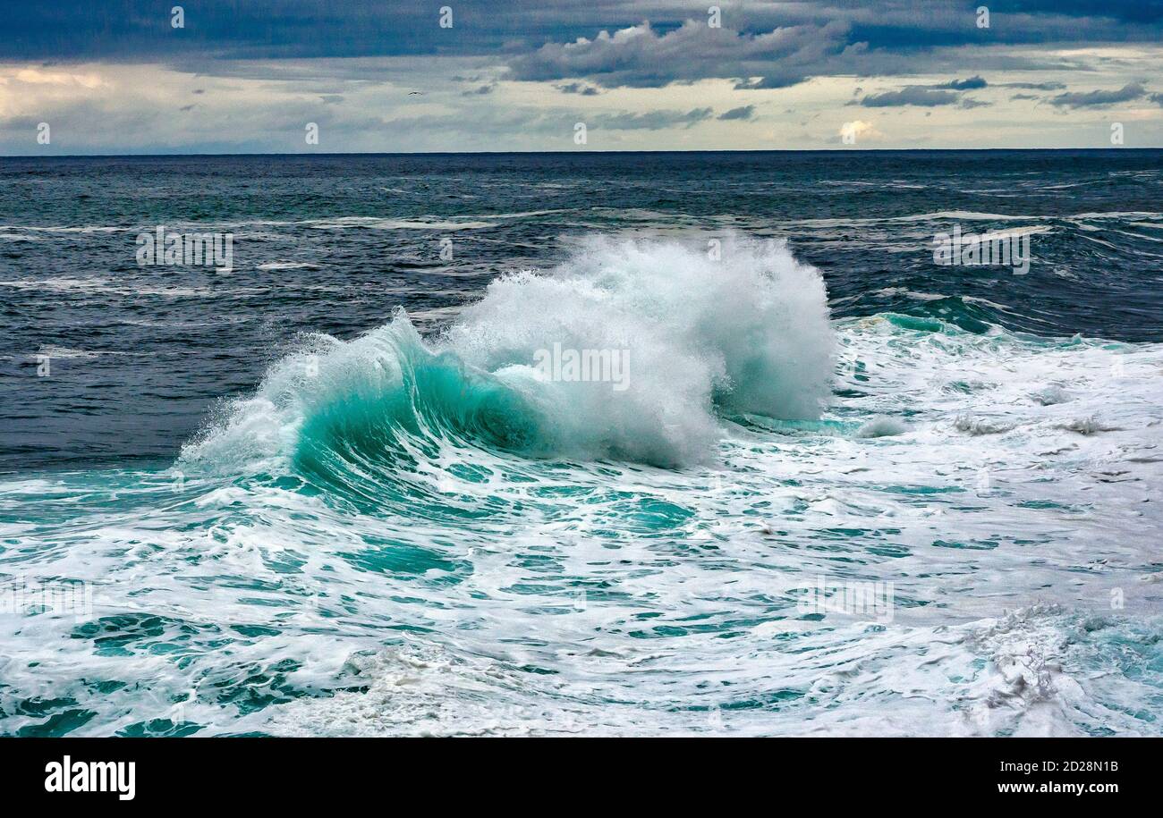 A green waves crashing during a tempest day Stock Photo
