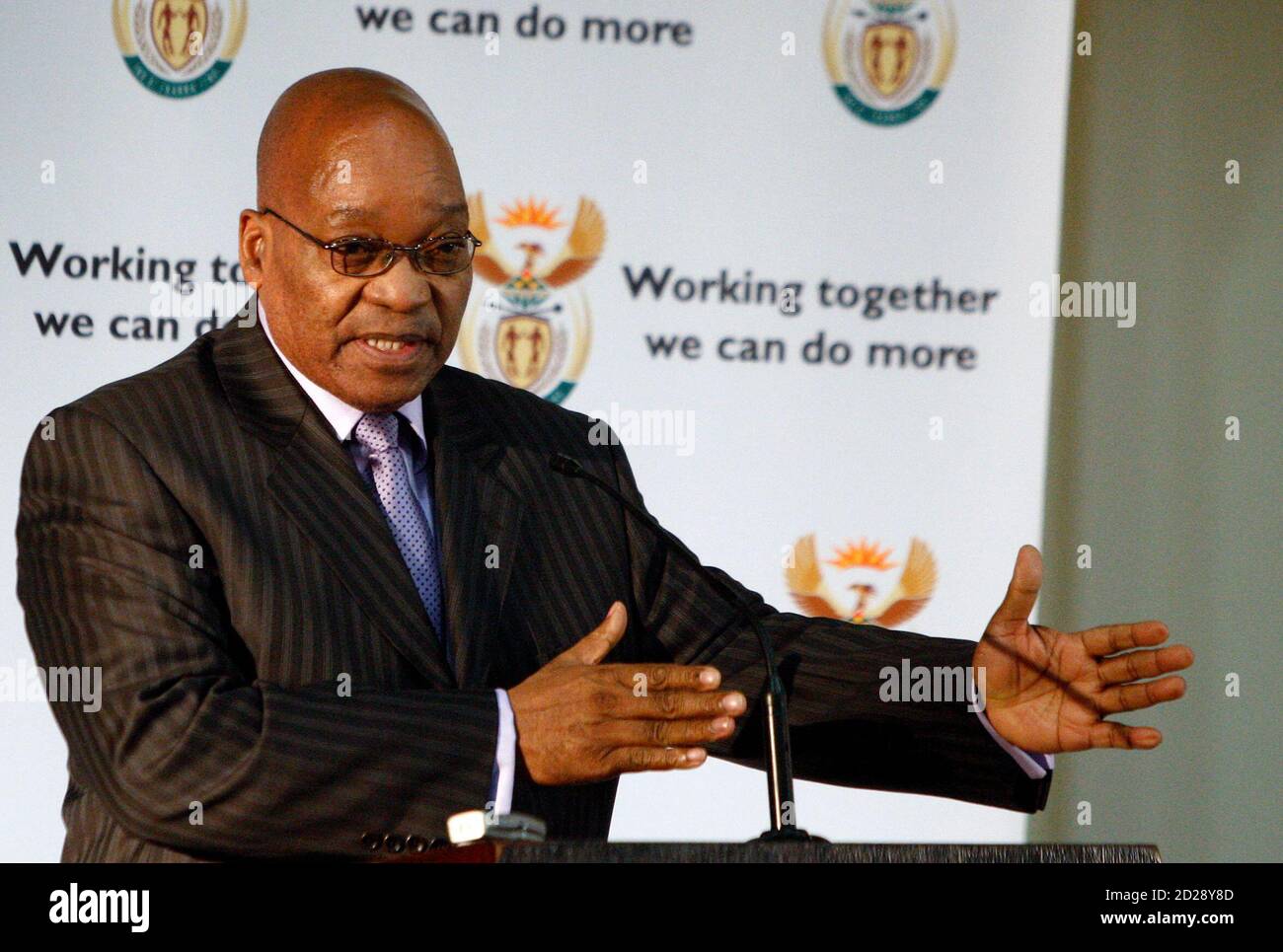 South African President Jacob Zuma Gestures During A News Conference In Pretoria July 29 2009 Zuma On Wednesday Appointed Bheki Cele A Provincial Safety Minister As The Country S New National Police Chief