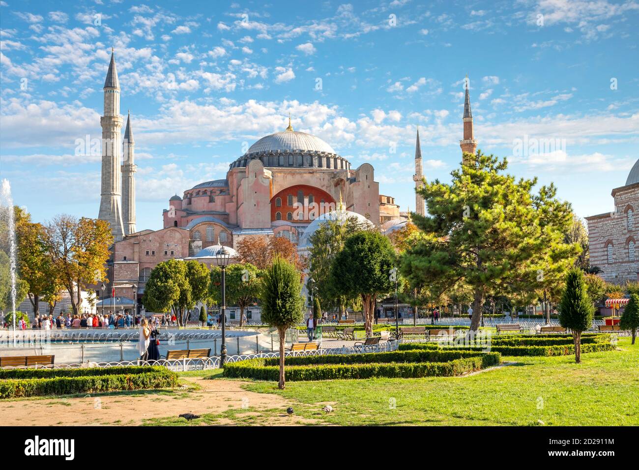 Visitors on their way to the Hagia Sophia, an ancient church and mosque ...