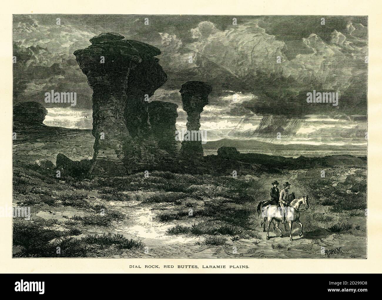 19thcentury illustration of Red Buttes, rock formations in Laramie Plains, U.S. state of