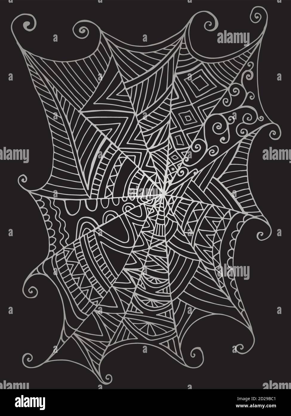 Decorative beautiful spider web, black and white color. Stock Vector