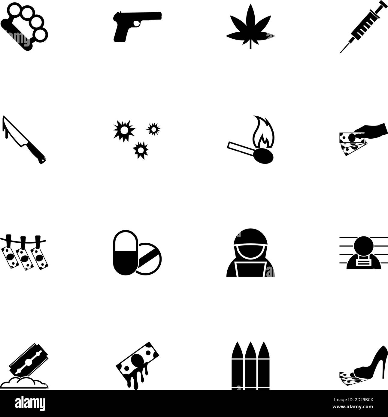 Crime icon - Expand to any size - Change to any colour. Perfect Flat Vector Contains such Icons as hacker, marijuana leaf, cocaine, prostitution, brib Stock Vector