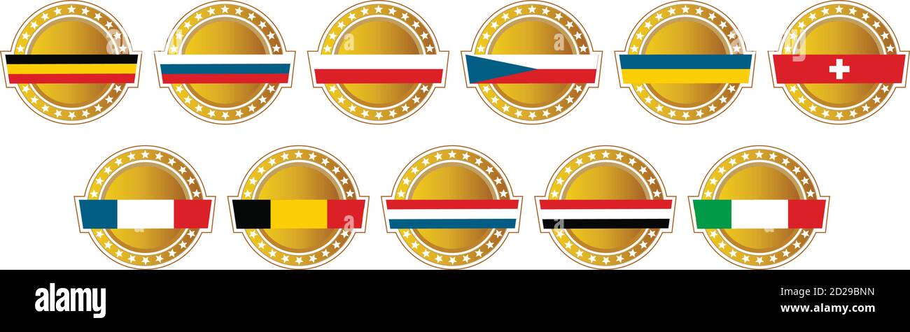 Set of emblems with the flag of the countries of the European states.  Stock Vector