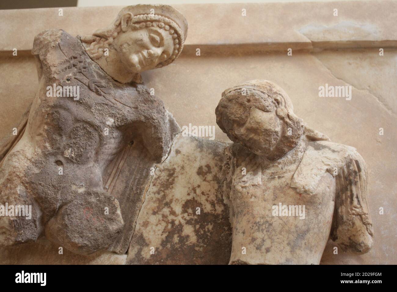 Metope of the Treasury of the Athenians in the Archeological museum of Delphi in Greece Stock Photo