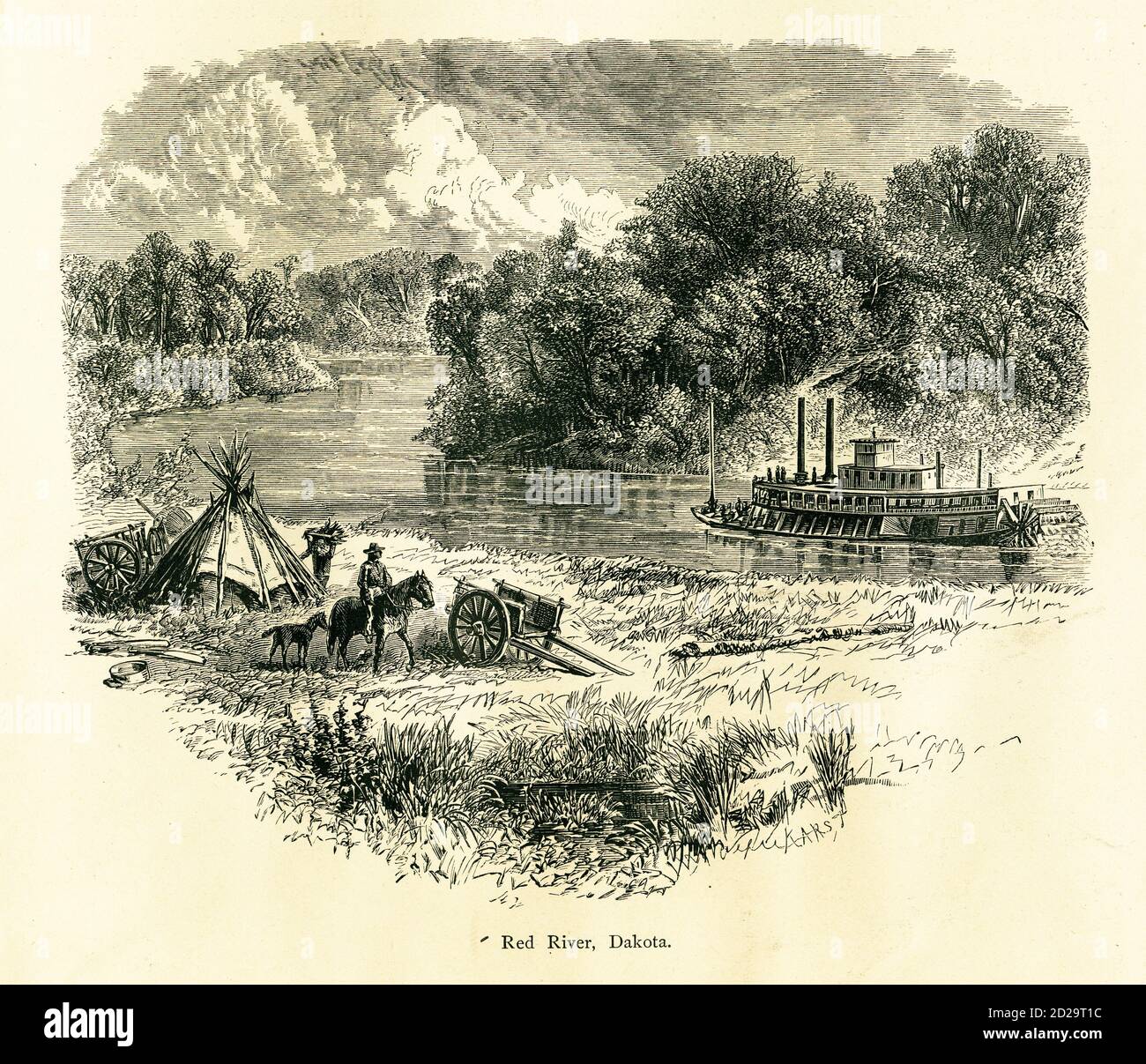19th-century illustration of the Red River of the North, which flows 