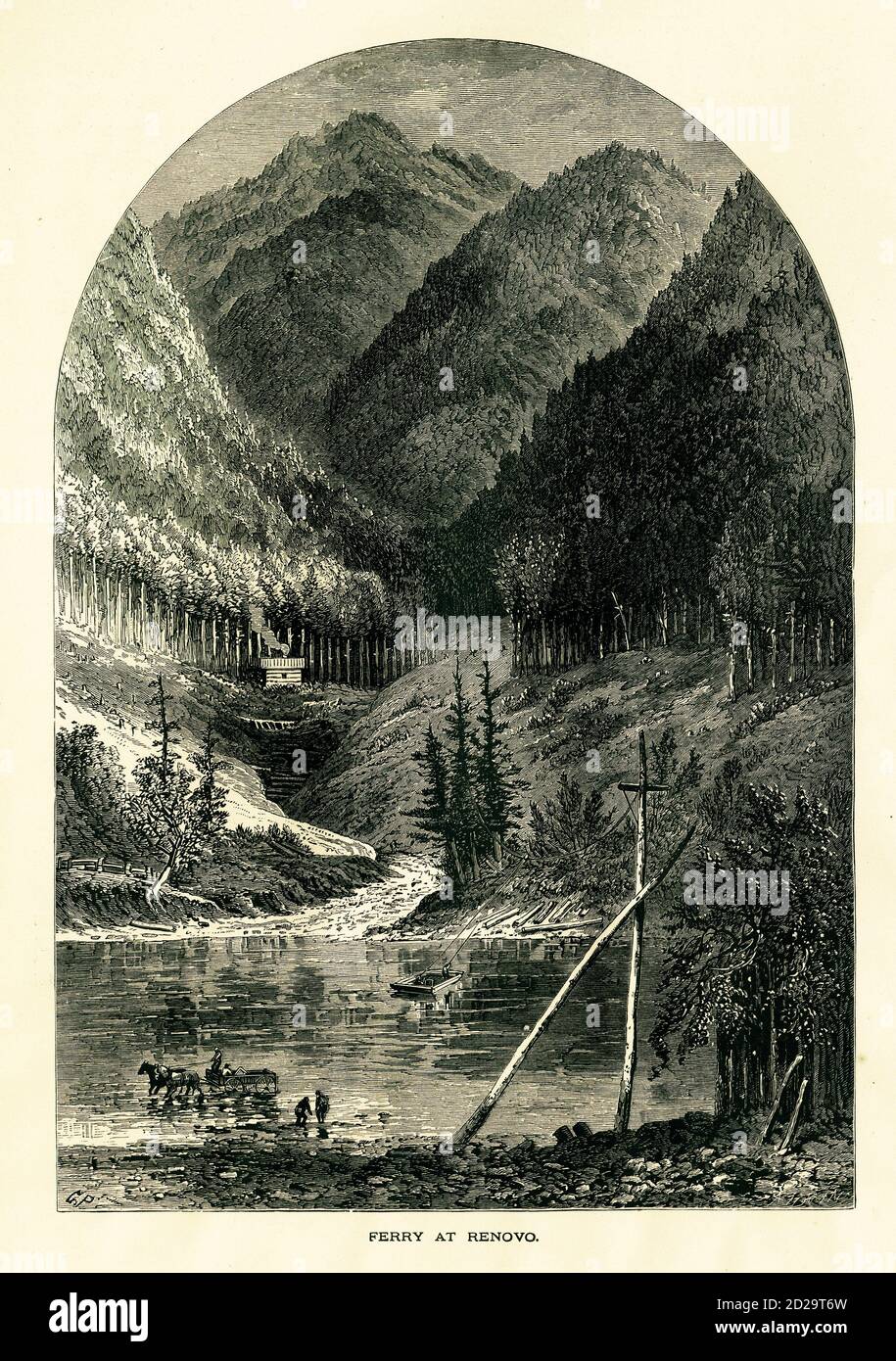 Antique engraving of Renovo, a borough in the U.S. state of