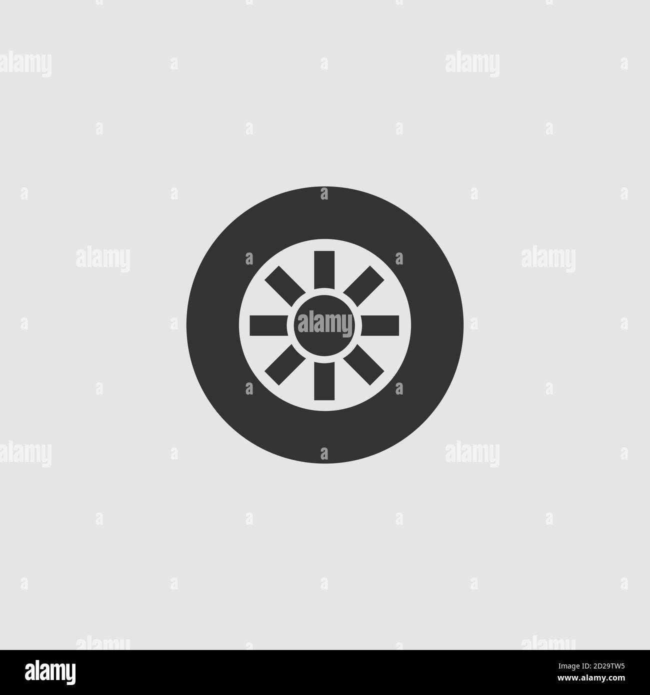 Tire icon flat. Black pictogram on grey background. Vector illustration ...