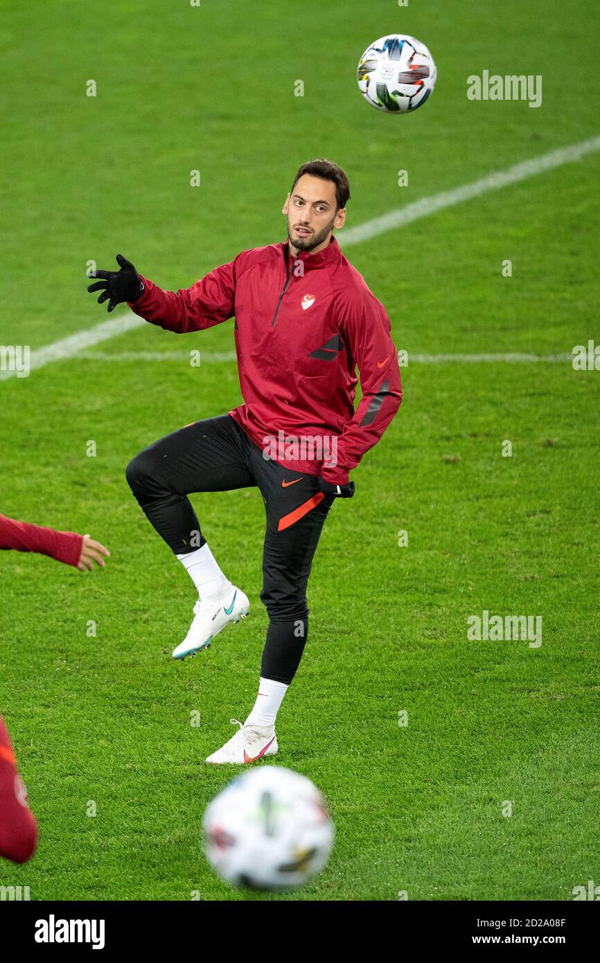 Cologne, Germany. 06th Oct, 2020. Football: Turkish national team, training, the day before the test international match against Germany. Hakan Calhanoglu in action during the training of the Turkish national team in the RheinEnergie - Stadium. Credit: Federico Gambarini/dpa/Alamy Live News Stock Photo