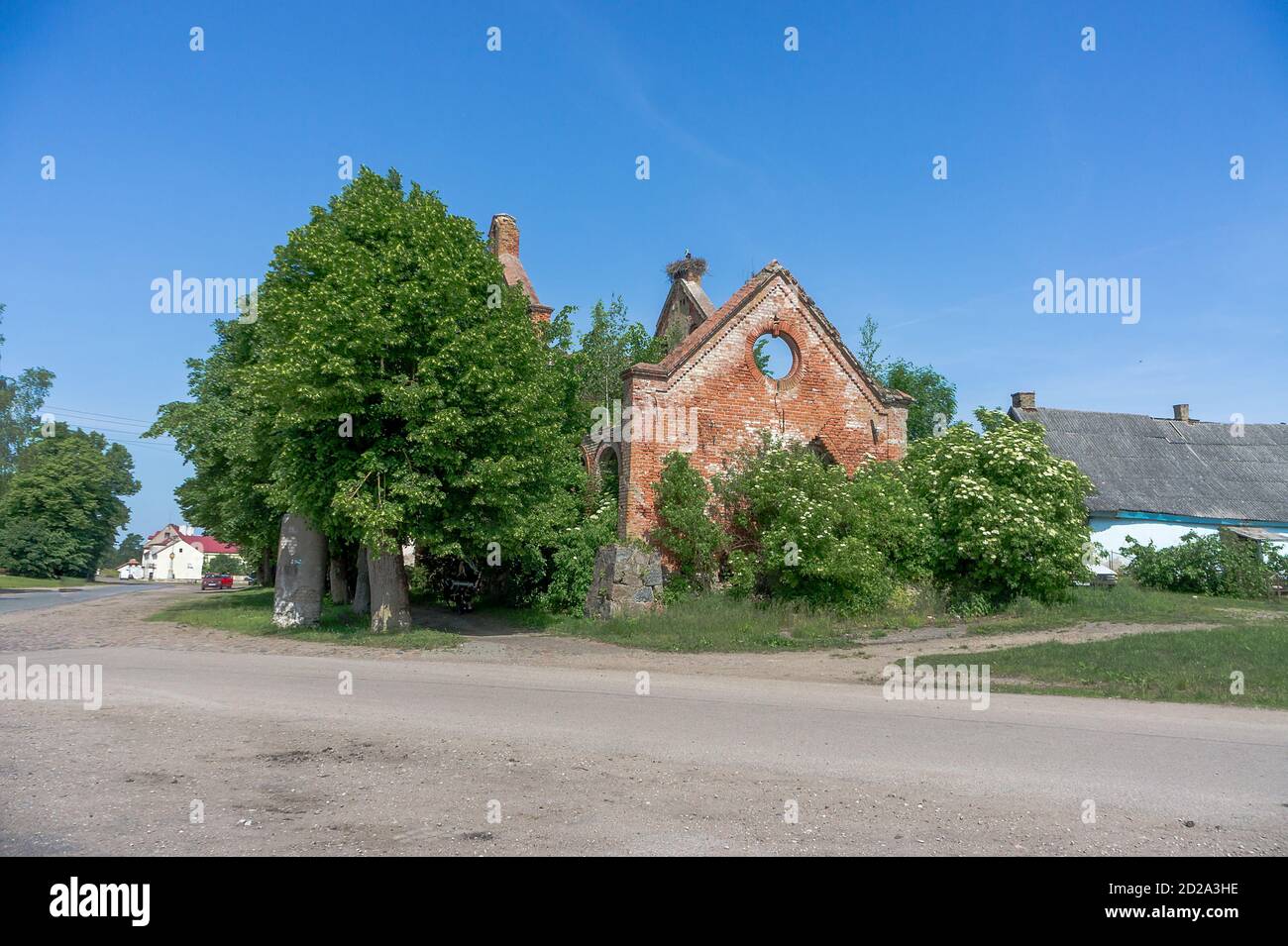 Church of 1702 in East Prussia, stone German Church Kaukehmen, Russia, Kaliningrad region, Slavsky district, Yasnoye settlement (Kaukehmen), June 12, Stock Photo