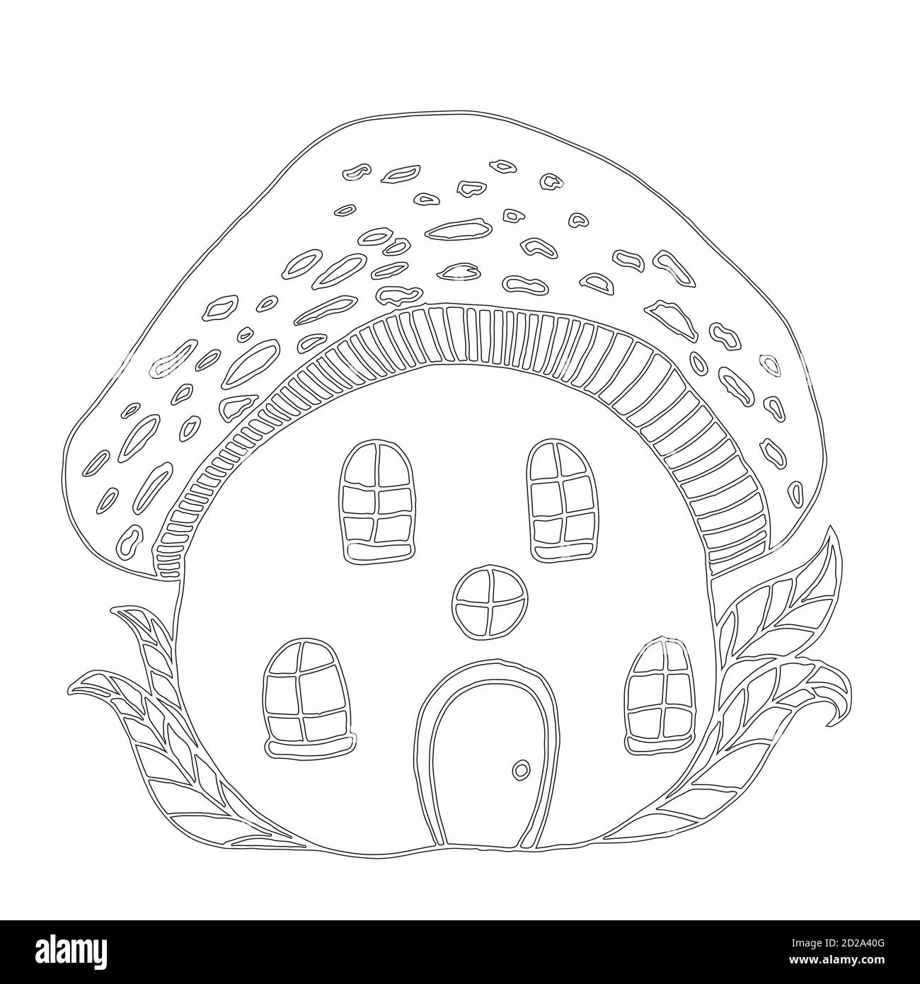 Fairytale house mushroom amanita, children s coloring page. Stock Vector
