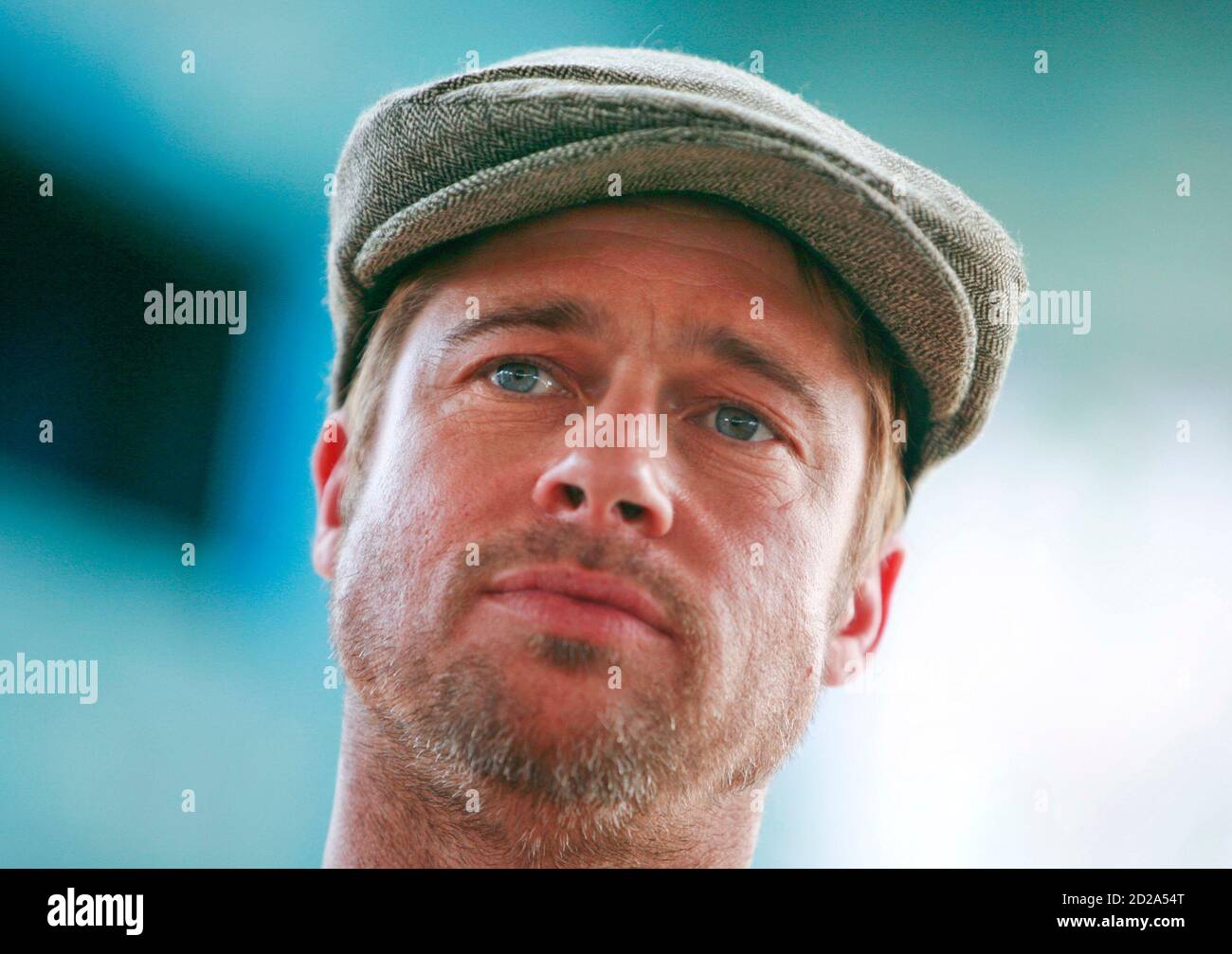 Actor Brad Pitt attends a milestone celebration for Global Green's sustainable, low-income home in the Lower Ninth Ward of New Orleans, Louisiana August 21, 2007.  REUTERS/Lee Celano (UNITED STATES) Stock Photo