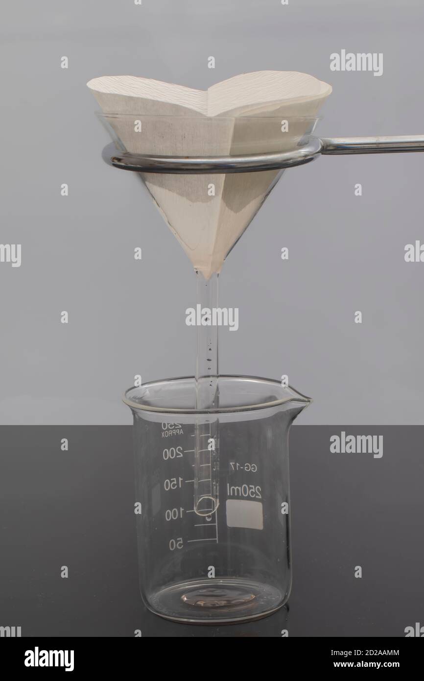 Filter paper in laboratory. Scientists are chemical filtration by