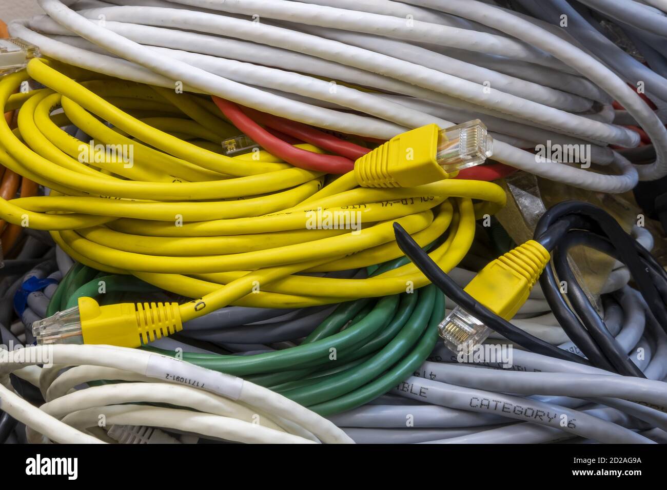 Multicolored network computer wires, close-up Stock Photo
