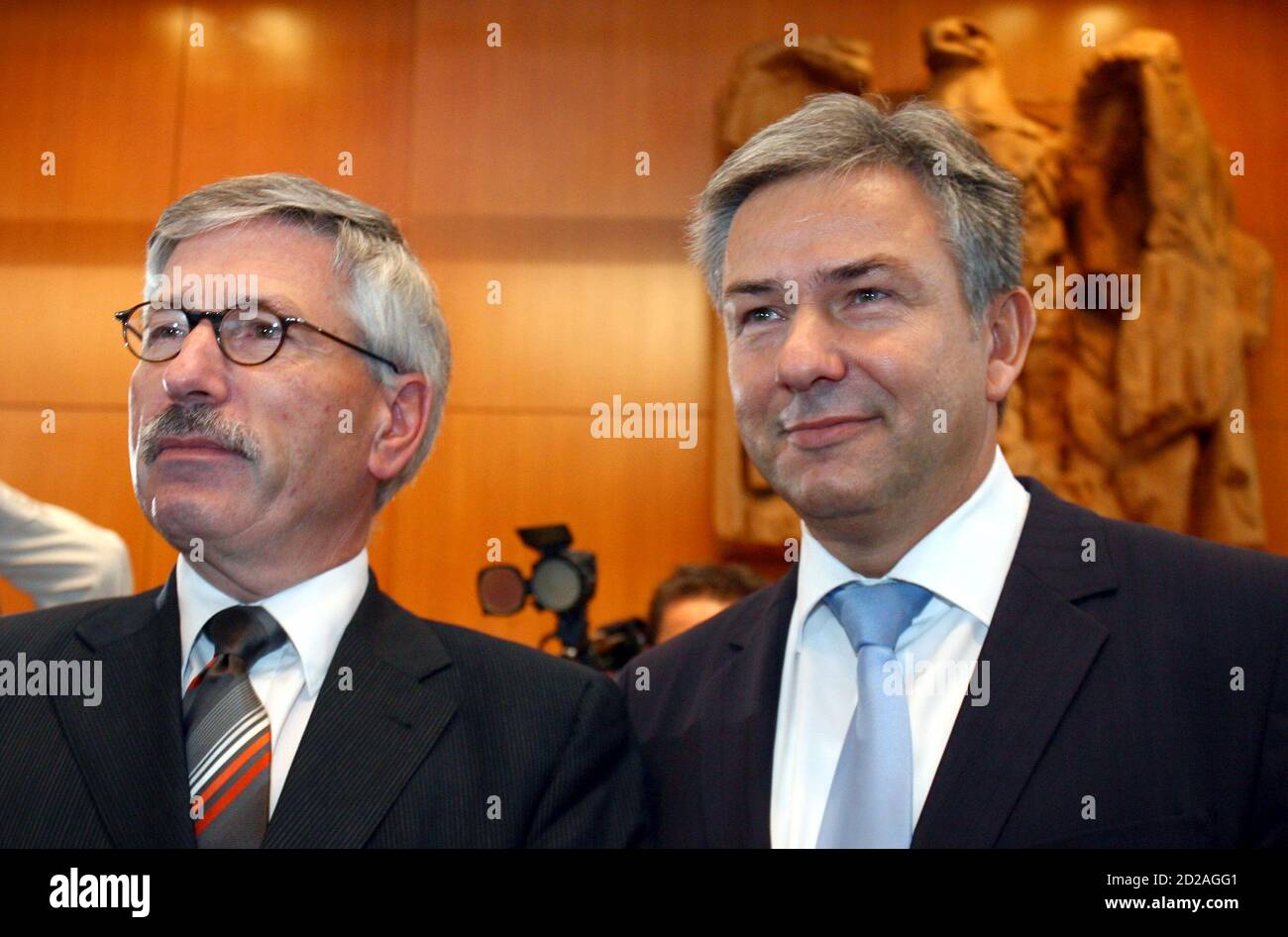 Berlin Mayor Klaus Wowereit And Finance Senator Thilo Sarrazin L Wait For A Sentence At The