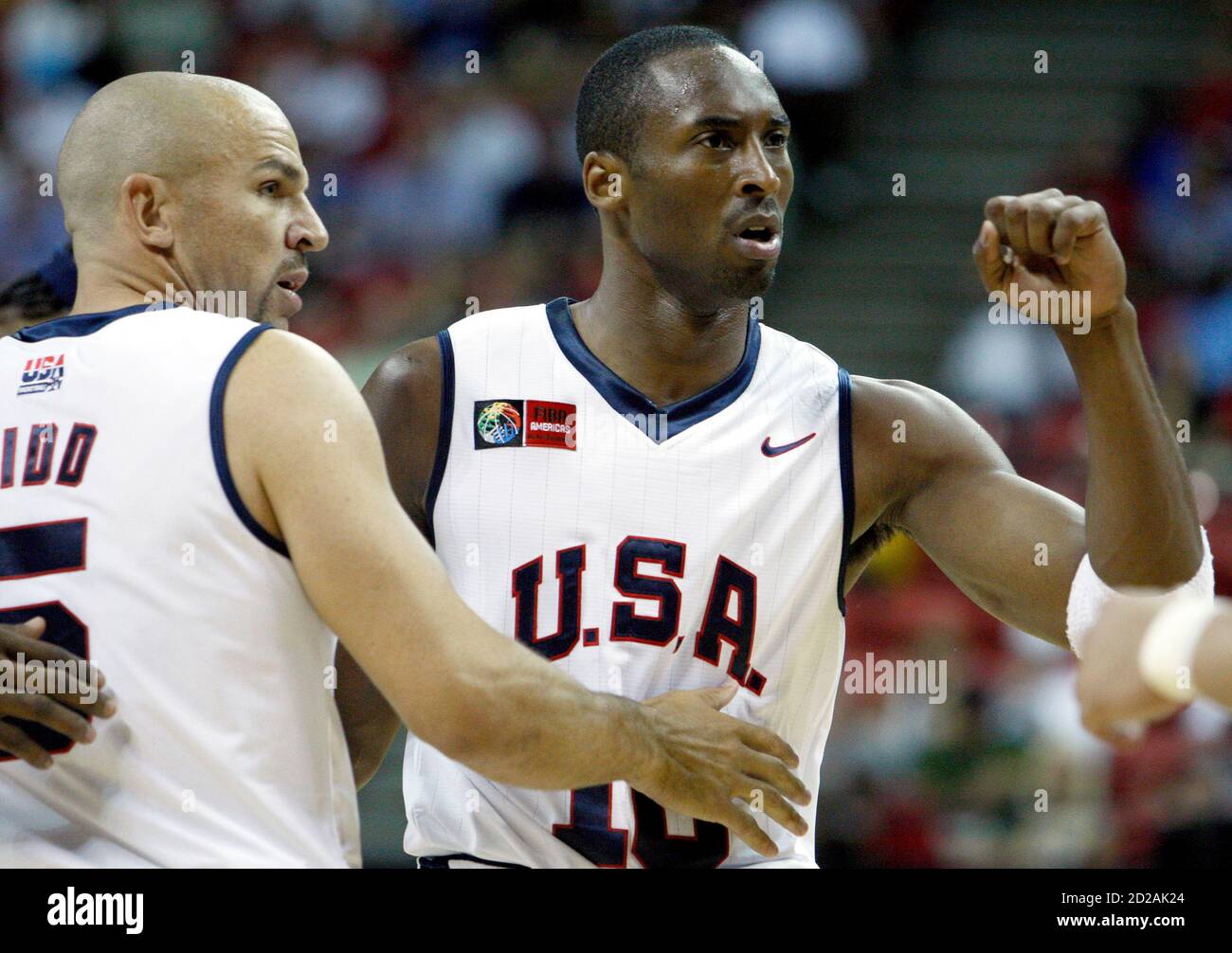 Usa S Jason Kidd Usa S Kobe Bryant And Usa S James Lebron L To R Watch The End Of The Game Against Australia From The Bench During Men S Basketball Quarter Finals At The 08