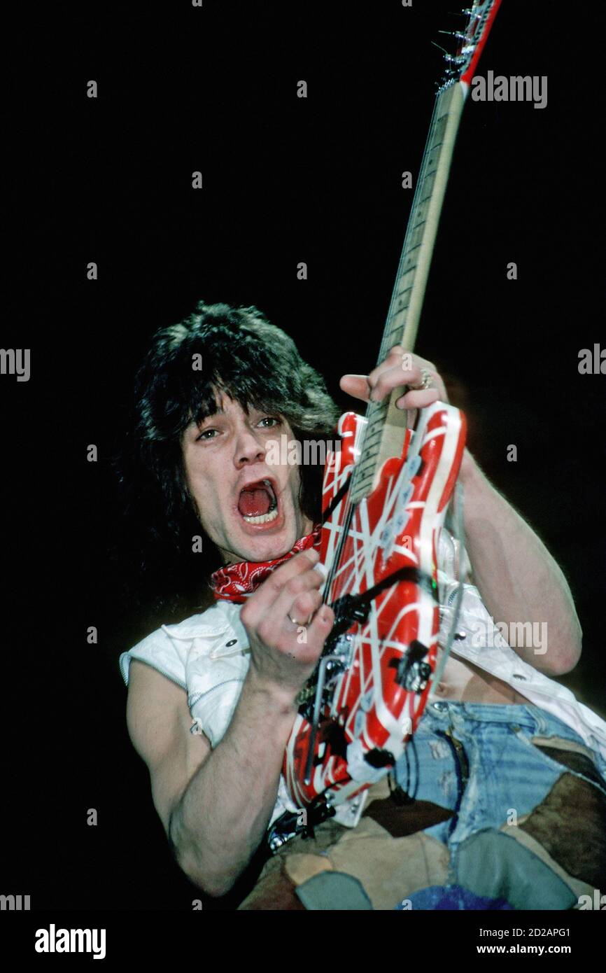 FILE PHOTO** Eddie Van Halen Has Passed Away at 65 from Cancer. NEW YORK,  NY - CIRCA 1984: Eddie Van Halen of Van Halen performs on the 1984 tour at Madison  Square