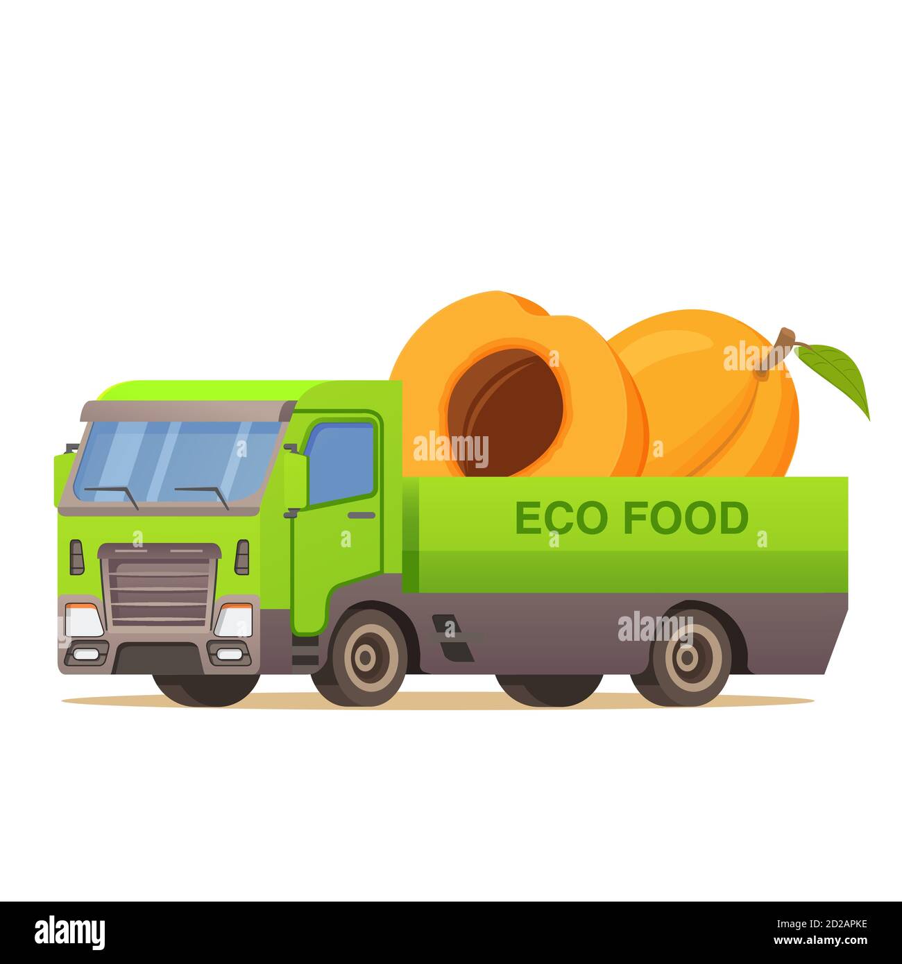 Food delivery truck apricot fruit harvesting.Car illustration vector