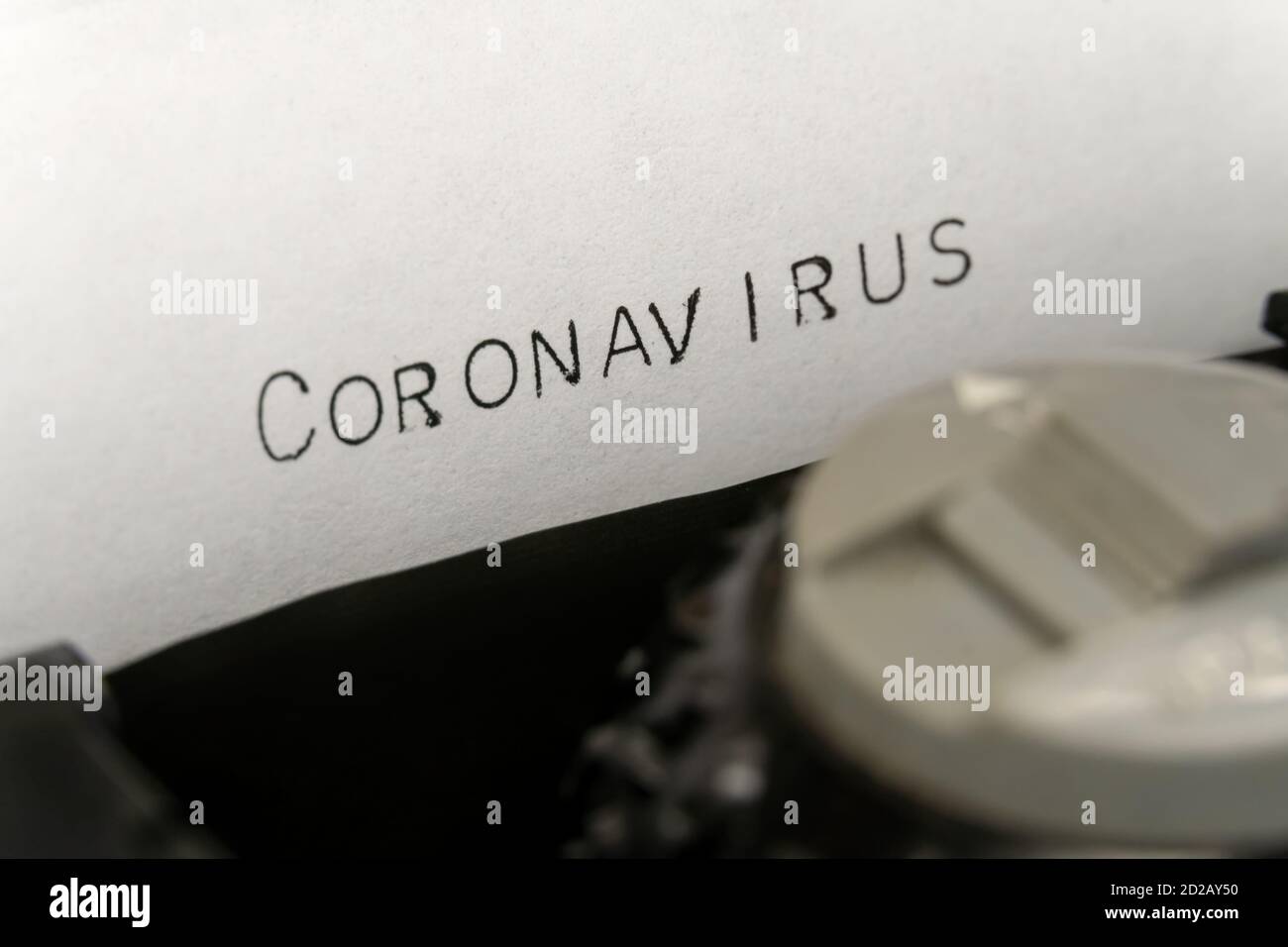 Close up printed text Coronavirus on an old typewriter Stock Photo