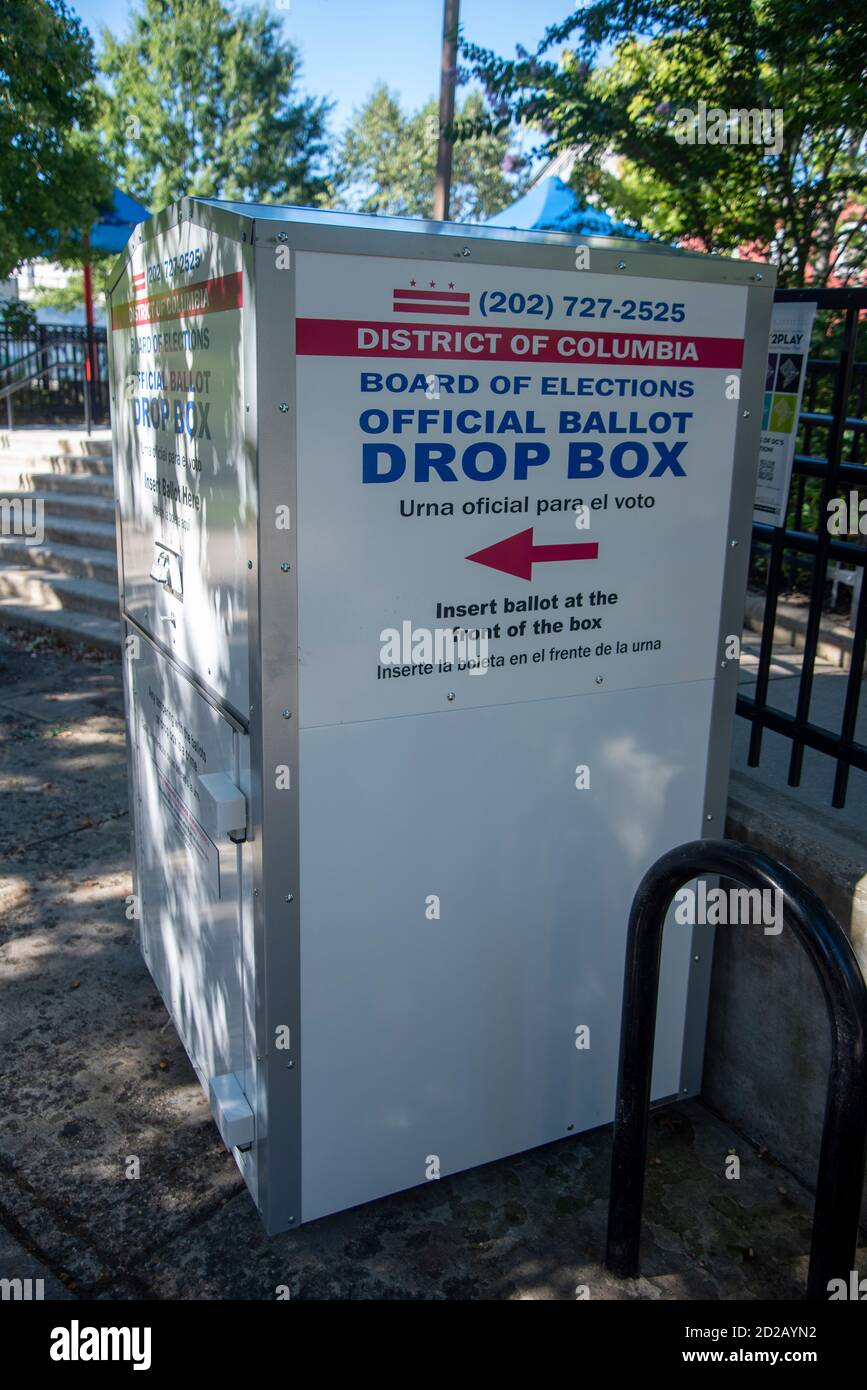 Offical Ballot Drop Box  at the Stead Park playground on P Street NW in Washington, DC.  Similar  ballot collection points are appearing in numerous l Stock Photo