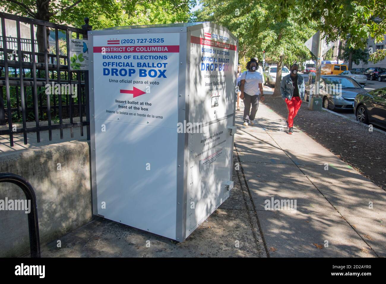 Offical Ballot Drop Box  at the Stead Park playground on P Street NW in Washington, DC.  Similar  ballot collection points are appearing in numerous l Stock Photo