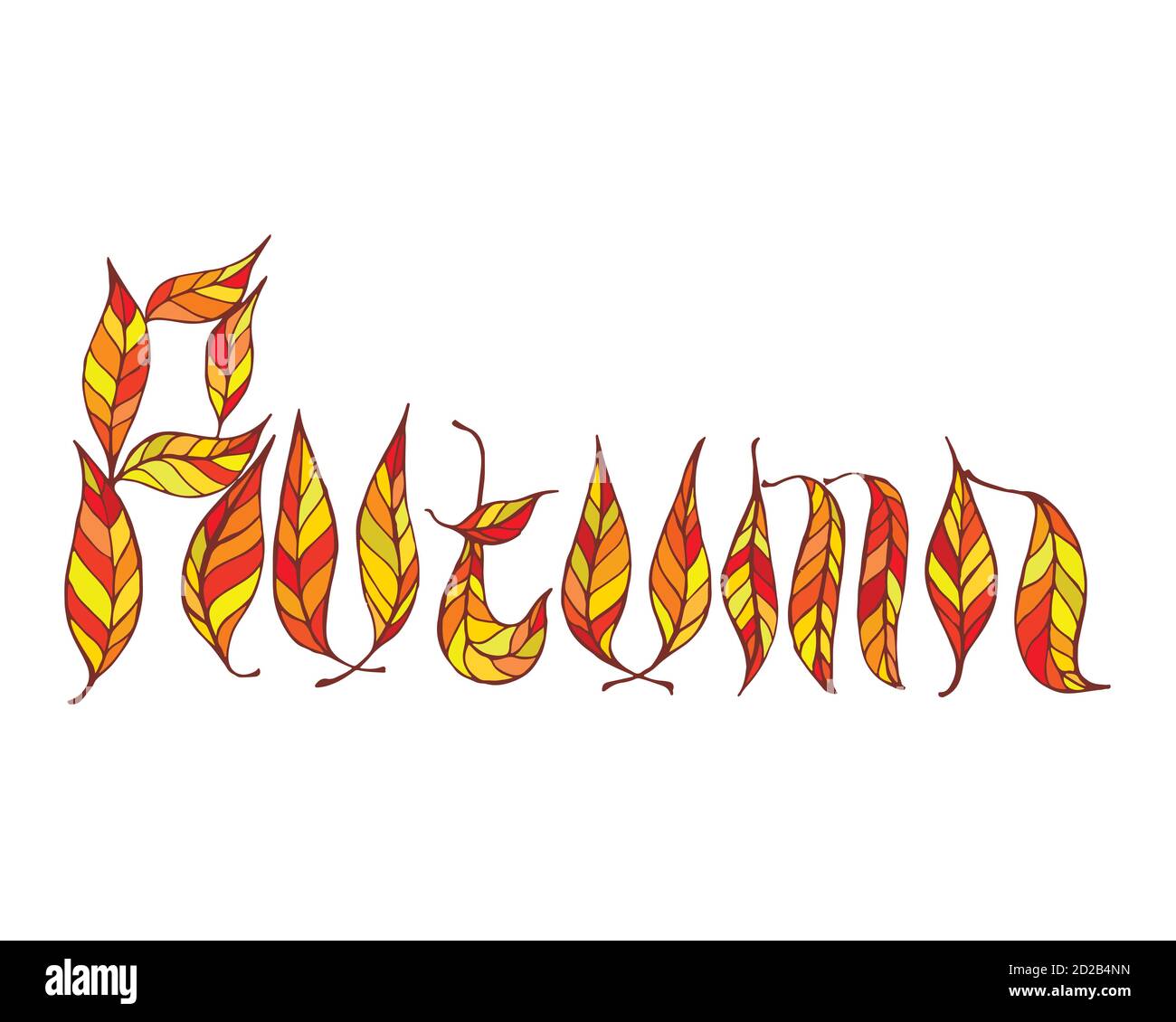 Colorful Autumn Word. Doodle lettering artwork. Vector hand draw Stock Vector