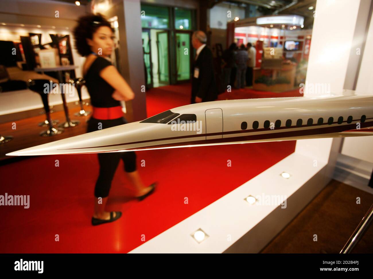 A model of the Aerion jet is displayed at the Execu Jet stand during the  Dubai Air Show November 13, 2007. Saudi businessman Tarek bin Laden,  half-brother of al Qaeda leader Osama