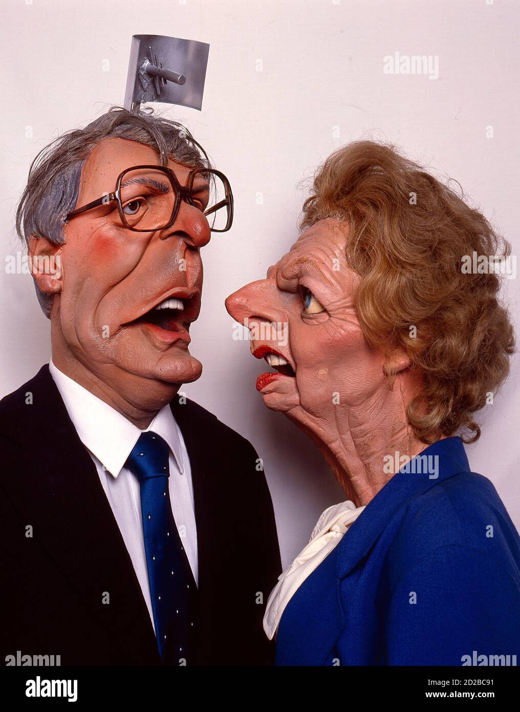 Margaret Thatcher and John Major puppets close-up