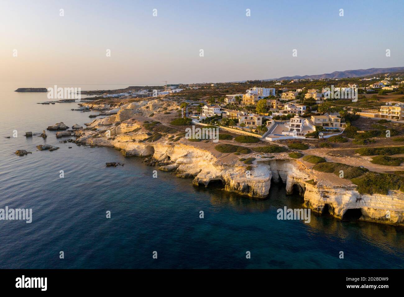 Aerial view of the coastline at Sea Caves, Peyia, Cyprus. Stock Photo