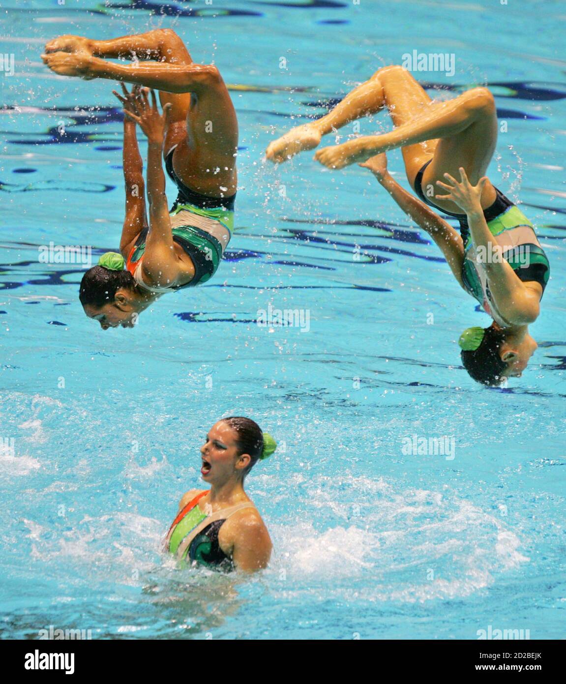 Brazil's synchronised swimmers perform during team technical routine